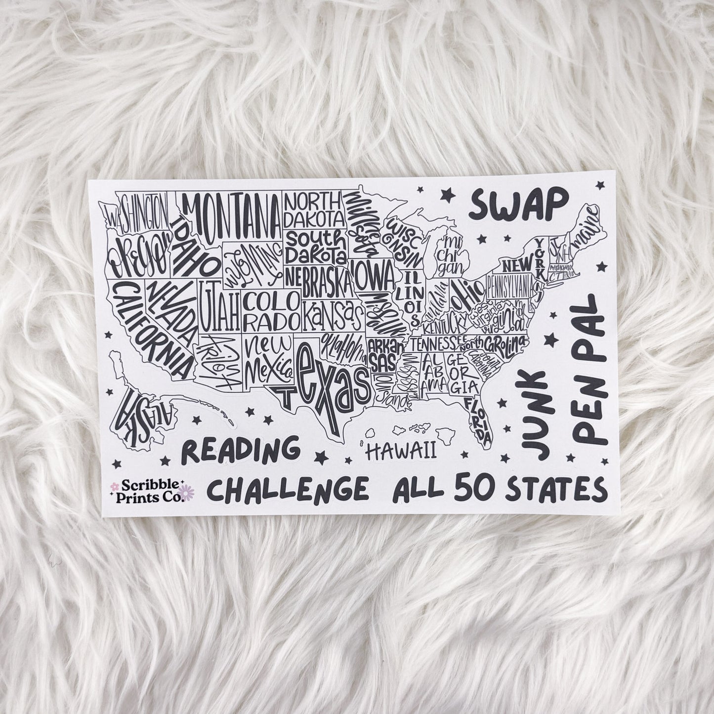 USA Challenge Map Sticker Sheet - All 50 States Reading, Swaps, Pen Pal Tracker
