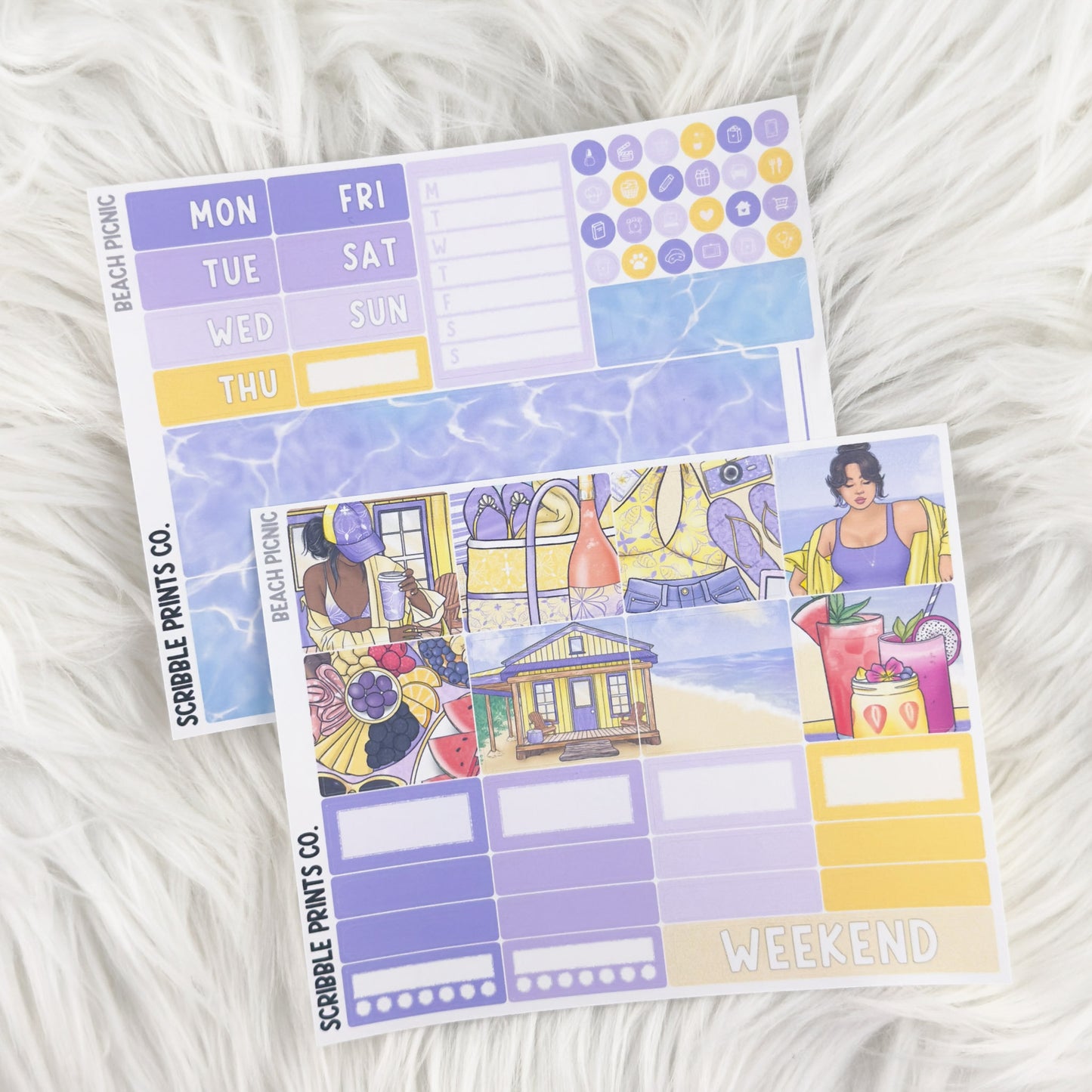 Beach Picnic – Matte Hobonichi Cousin Weekly Sticker Kit