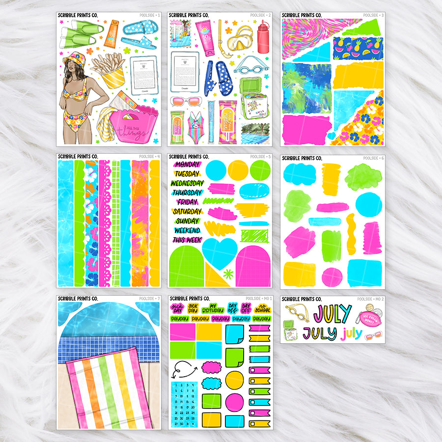 Poolside Journal Sticker Collection | Matte Removable Reading & Planner Stickers