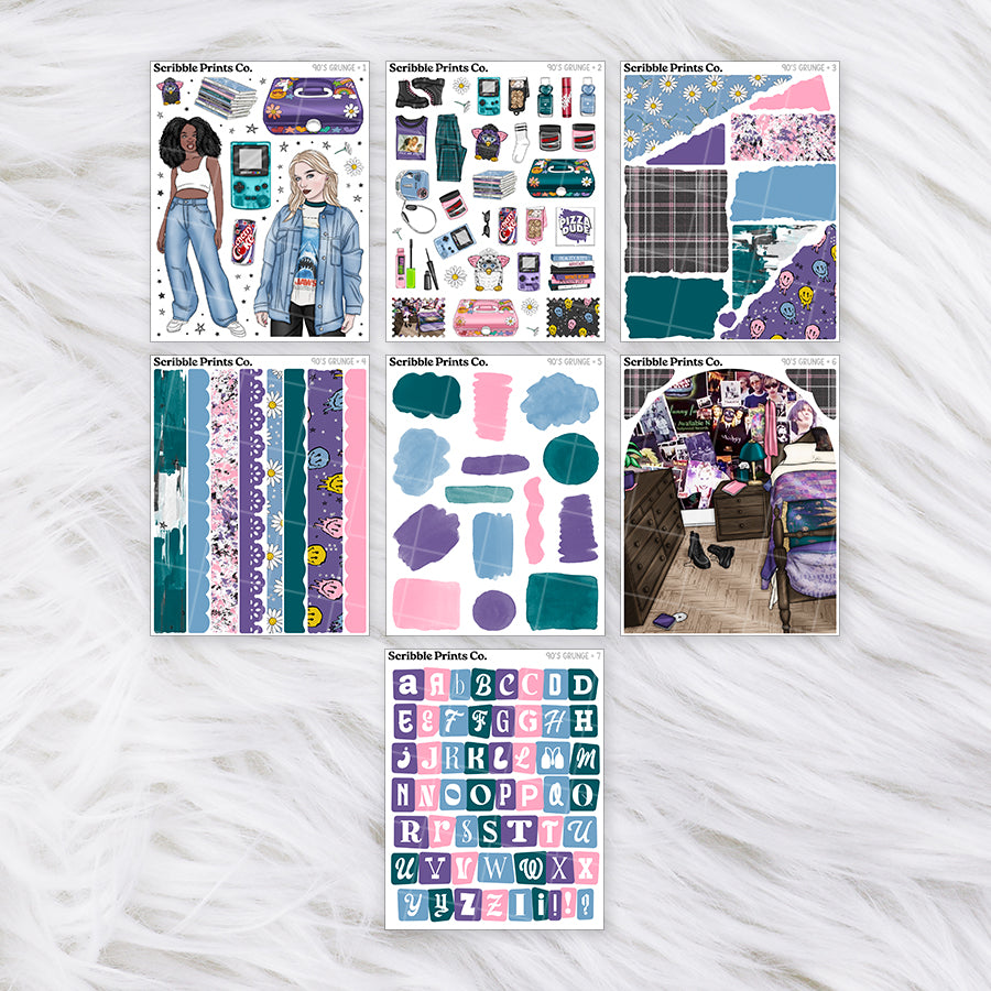 90's Grunge Journal Sticker Collection | Matte Removable Reading & Planner Stickers