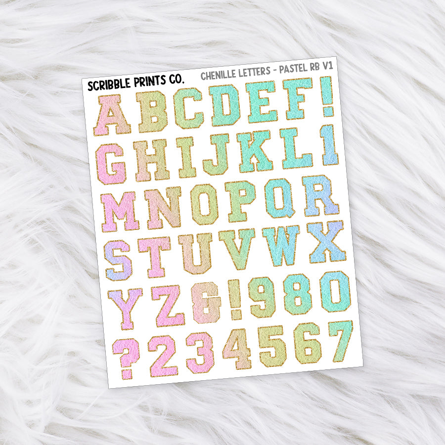 Chenille Letters // Matte Journal StickersPastel Rainbow V1