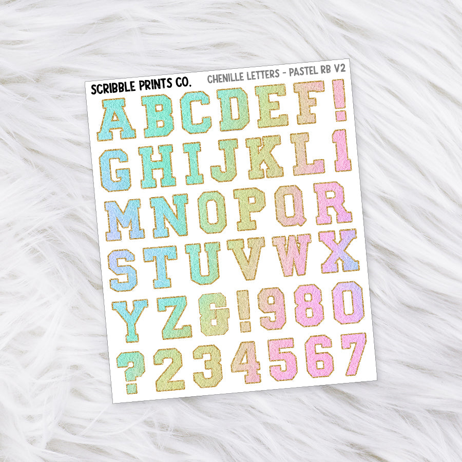 Chenille Letters // Matte Journal StickersPastel Rainbow V2