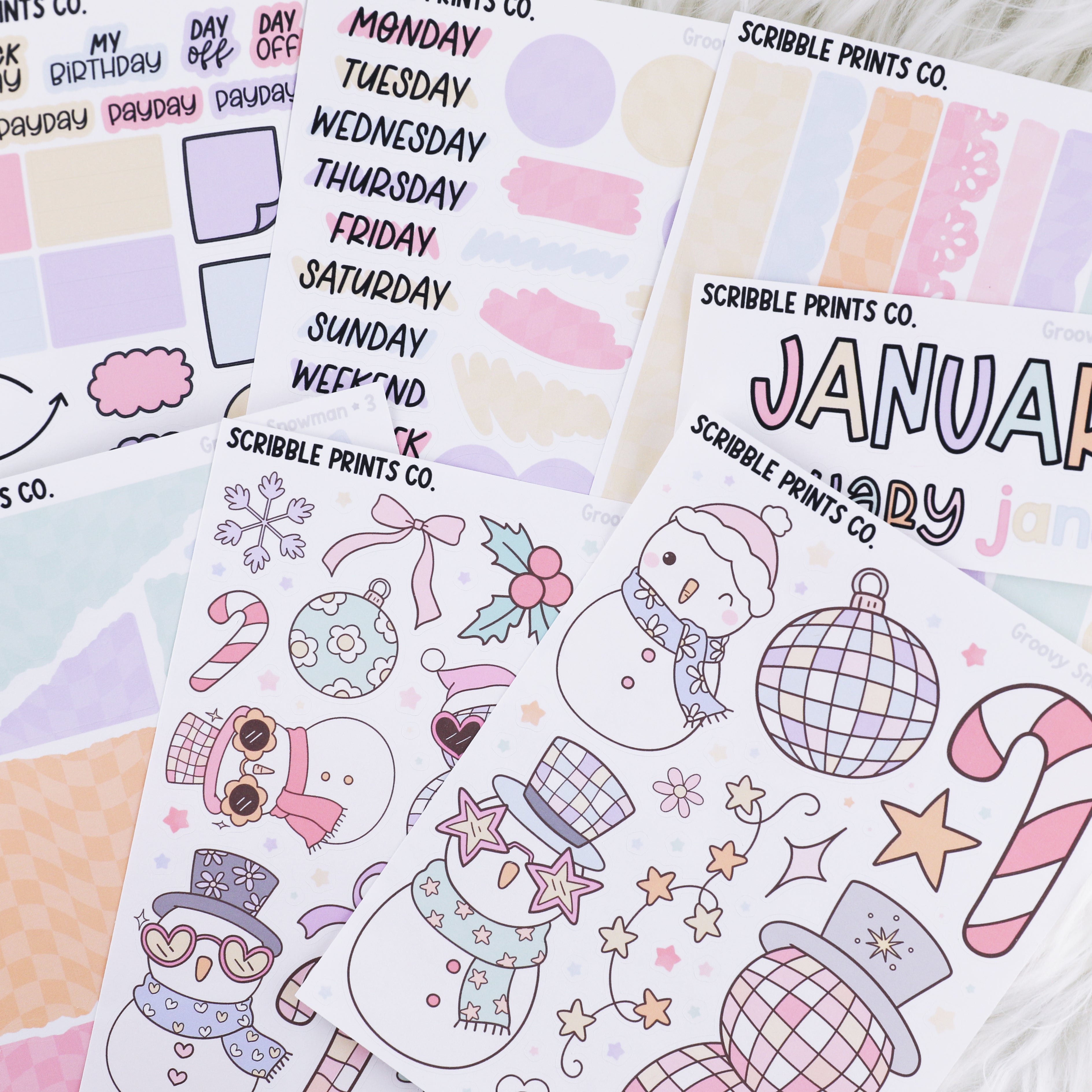 Groovy Snowman // Matte Journal Sticker Collection