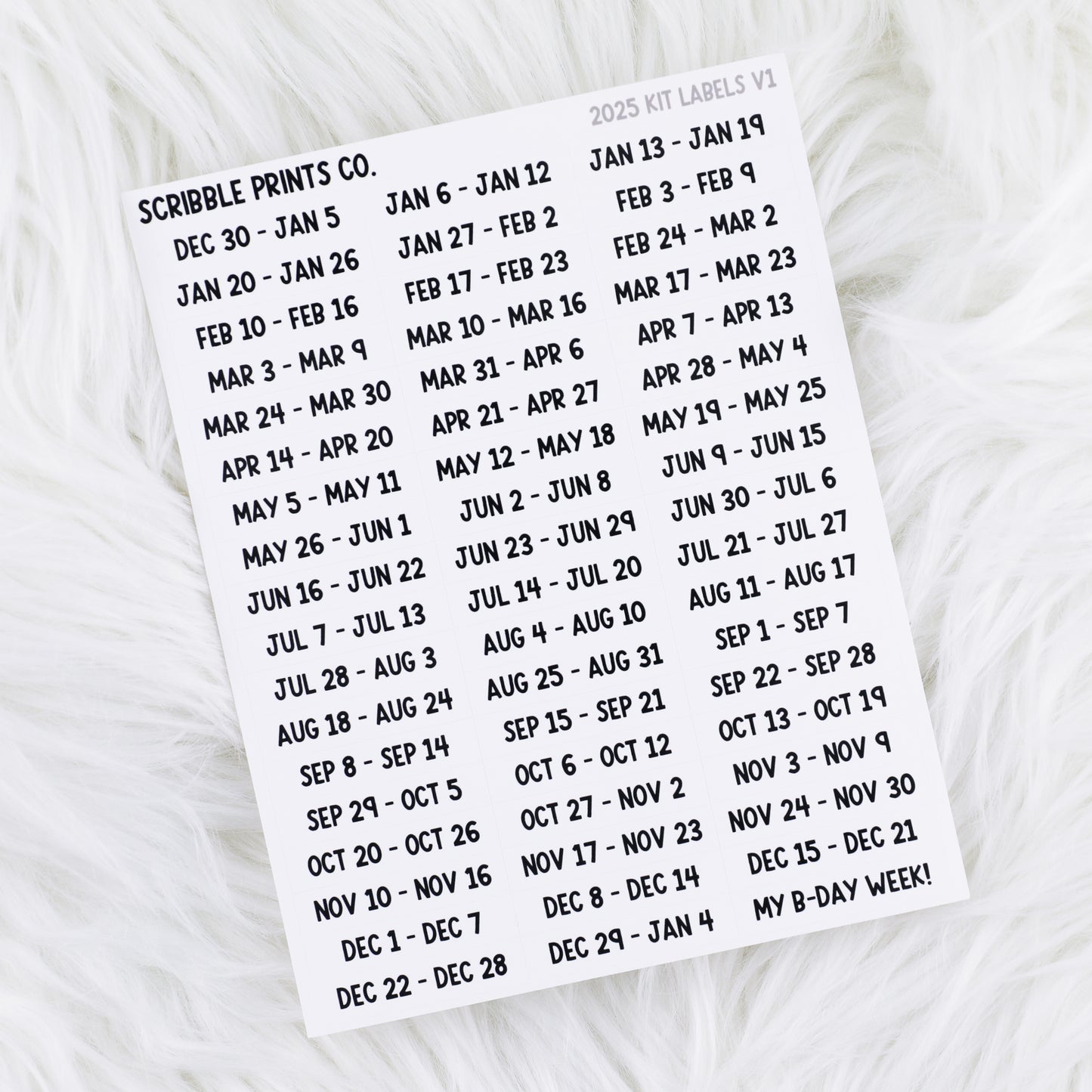 2025 Weekly Kit Labels