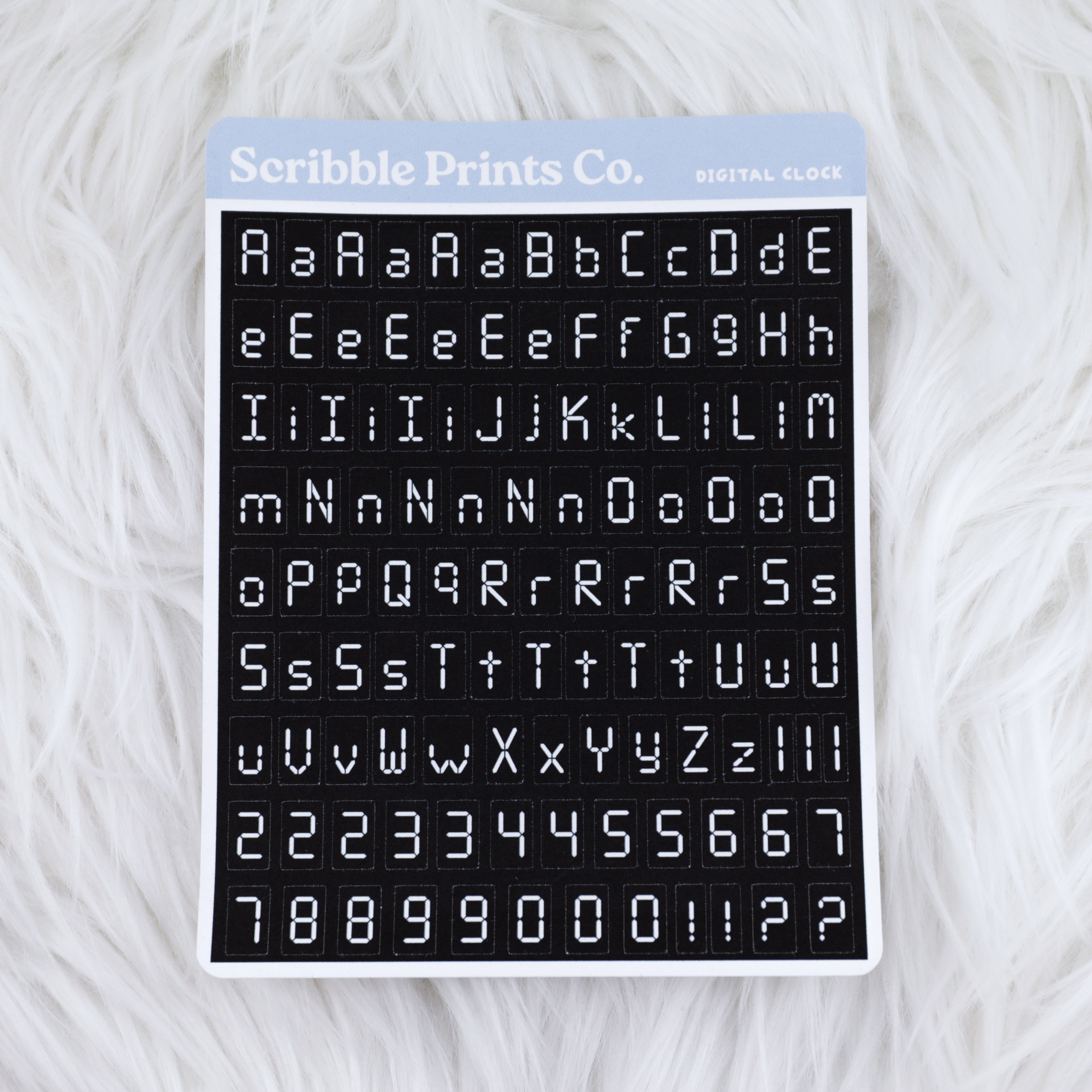 Digital Clock Letters Deco Sticker Sheet