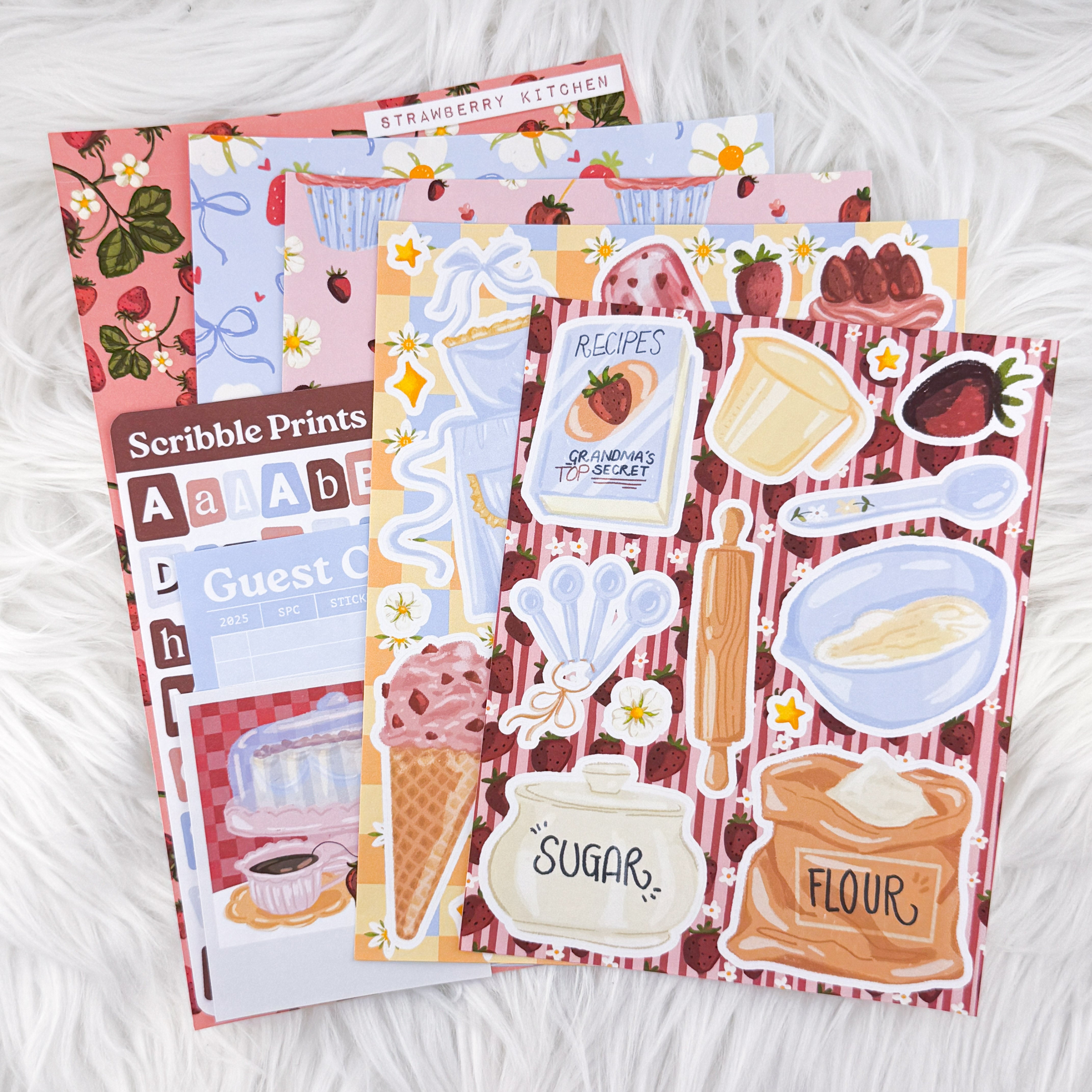 Strawberry Kitchen – Junk Journal Collage Kit // Matte Sticker Collection