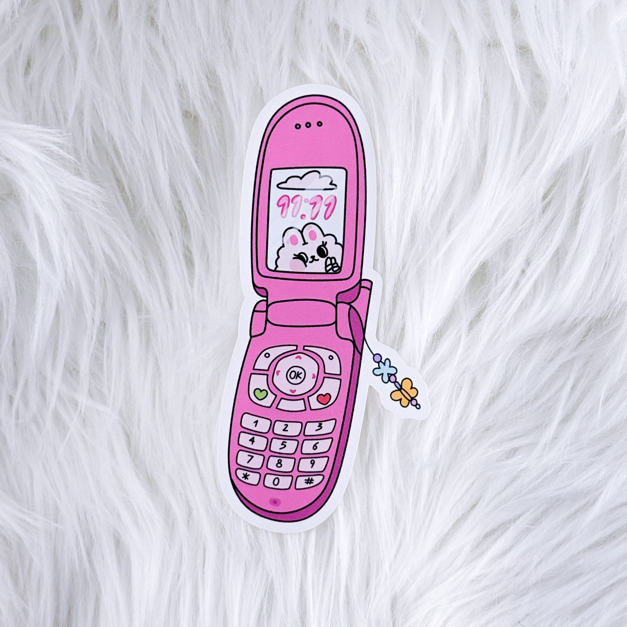 Pink Y2K Flip Phone // Large Matte Deco Sticker for Journals