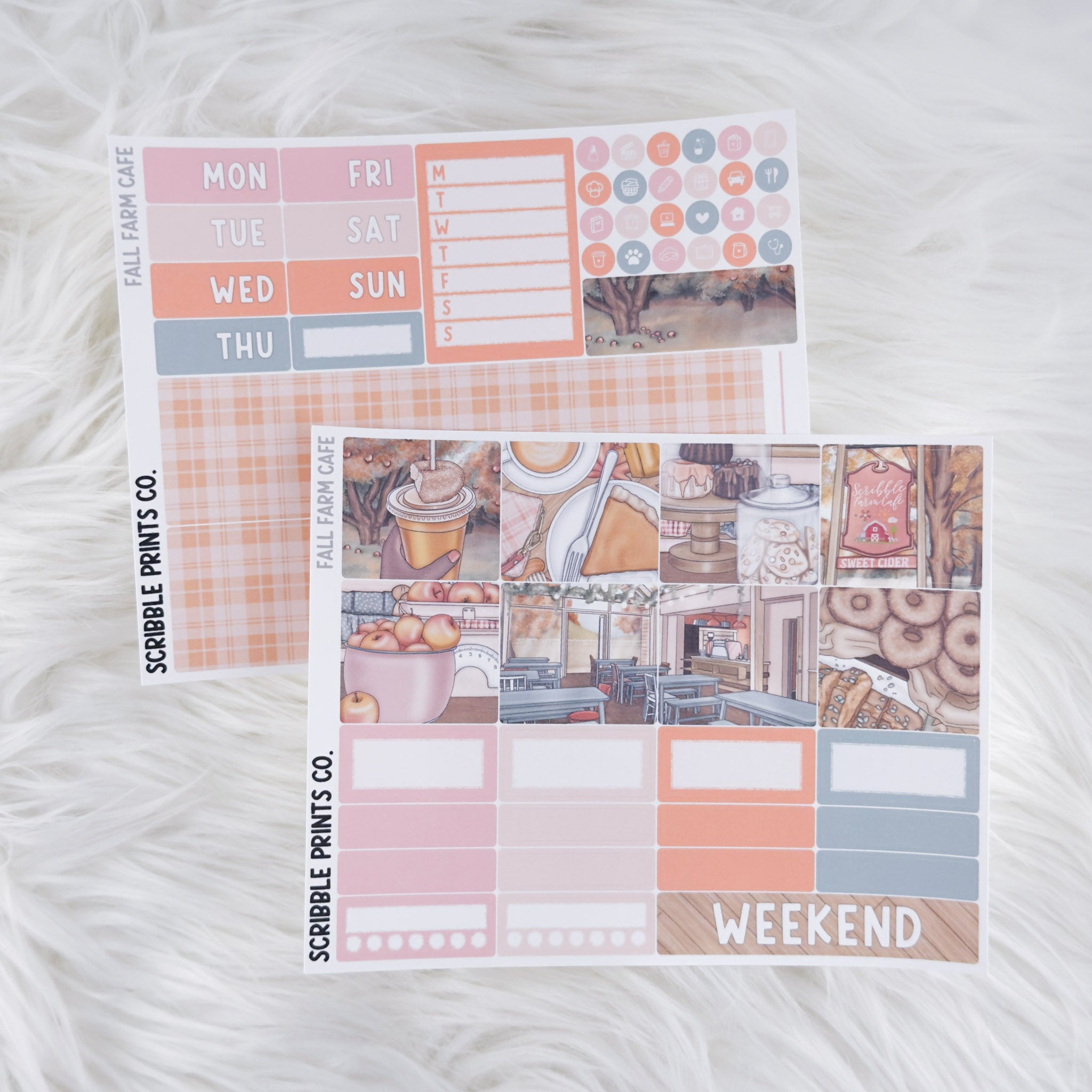 Fall Farm Cafe – Matte Hobonichi Cousin Weekly Sticker Kit