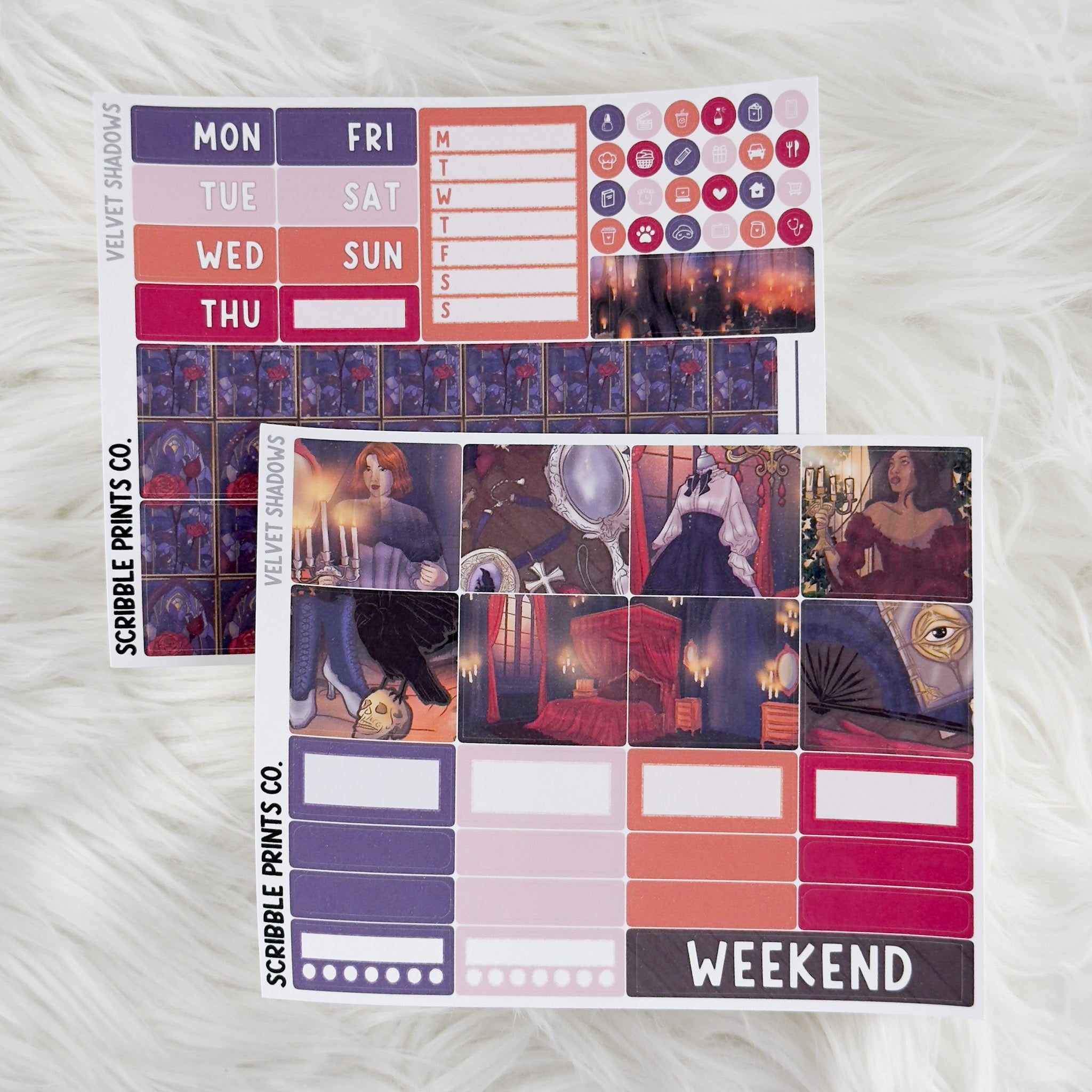 Velvet Shadows – Matte Hobonichi Cousin Weekly Sticker Kit