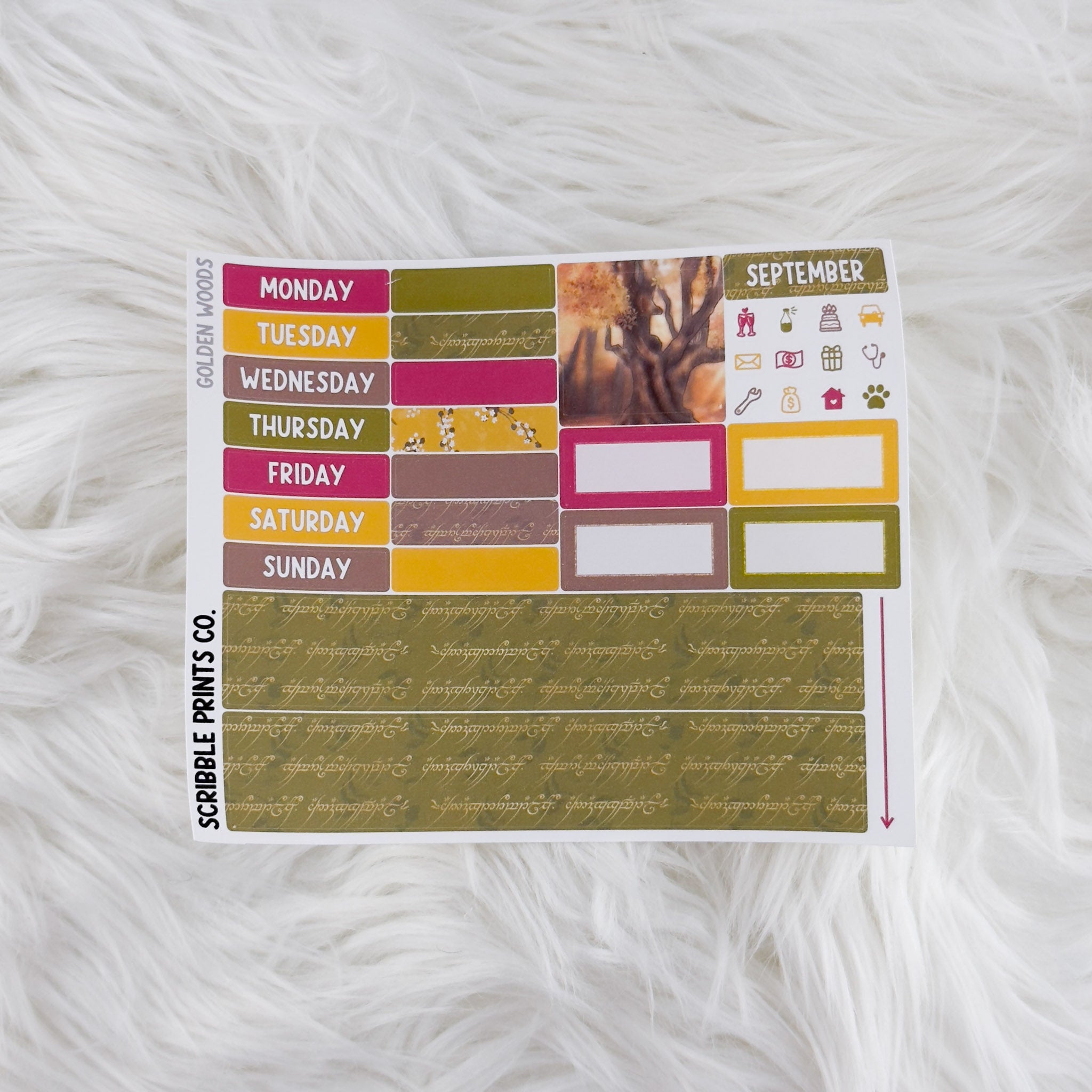 Golden Woods – Matte Hobonichi Cousin Monthly Sticker Kit