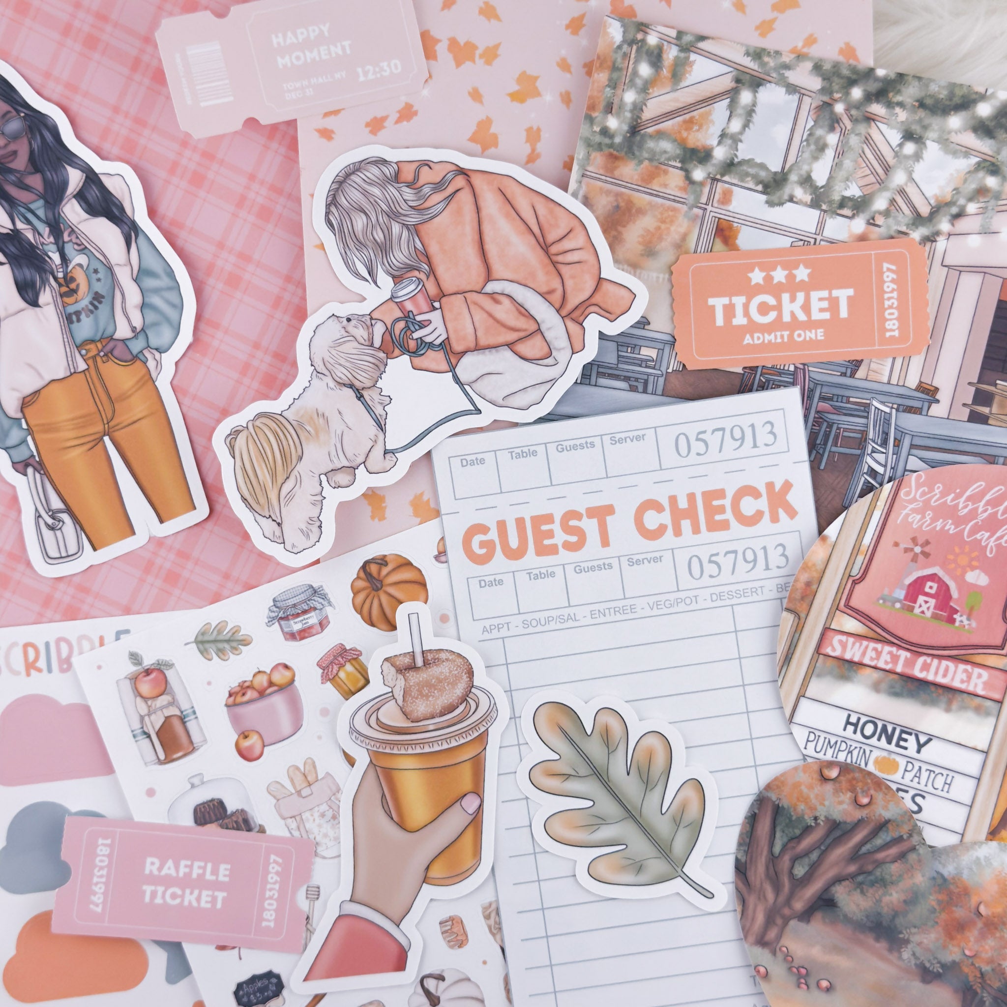 Fall Farm Cafe –Junk Journal Collage Kit // Matte Sticker Collection