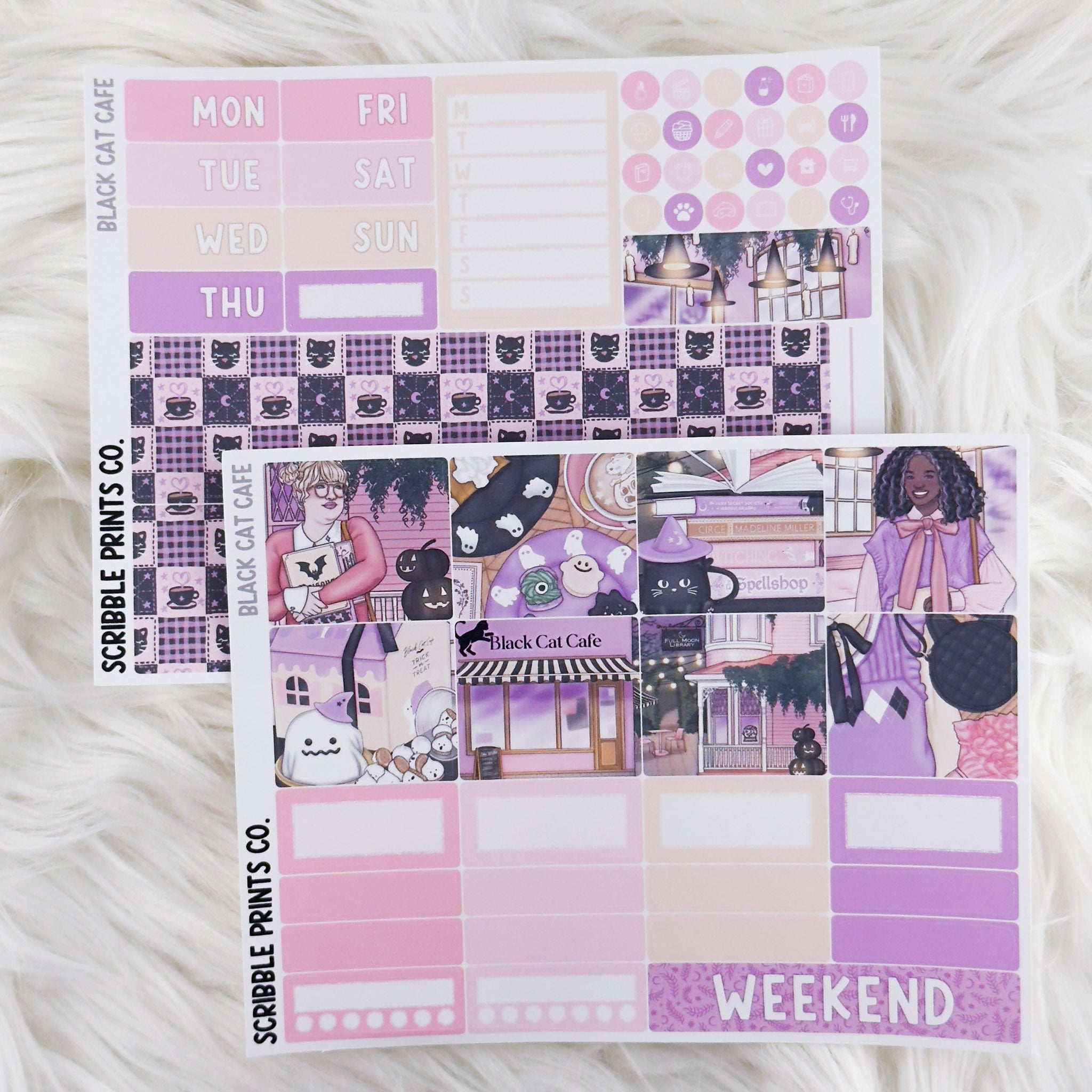 Black Cat Cafe – Matte Hobonichi Cousin Weekly Sticker Kit