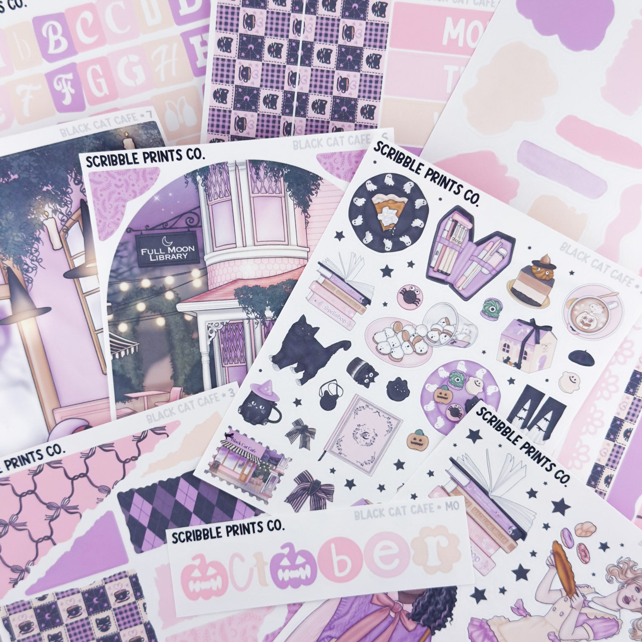 Black Cat Cafe Journal Sticker Collection | Matte Removable Reading & Planner Stickers