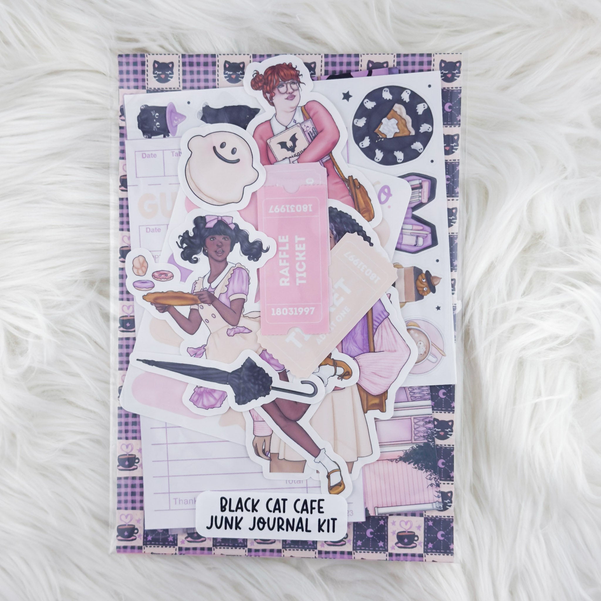 Black Cat Cafe – Junk Journal Collage Kit // Matte Sticker Collection
