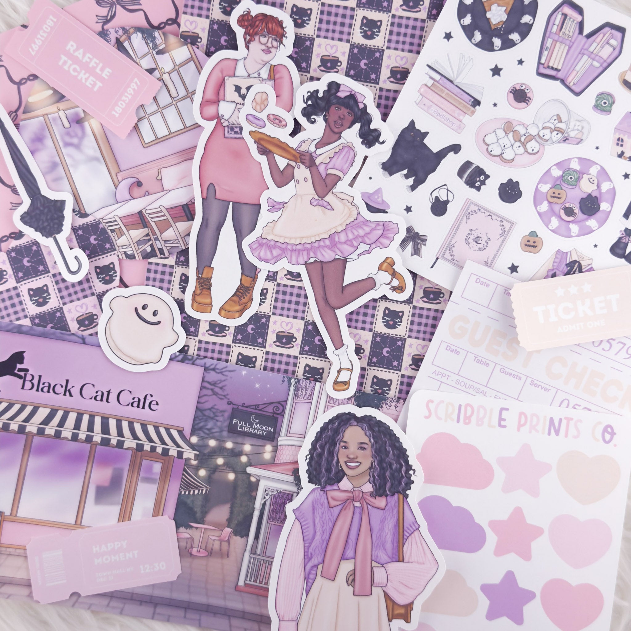 Black Cat Cafe – Junk Journal Collage Kit // Matte Sticker Collection