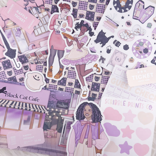 Black Cat Cafe – Junk Journal Kit // Matte Sticker Collection