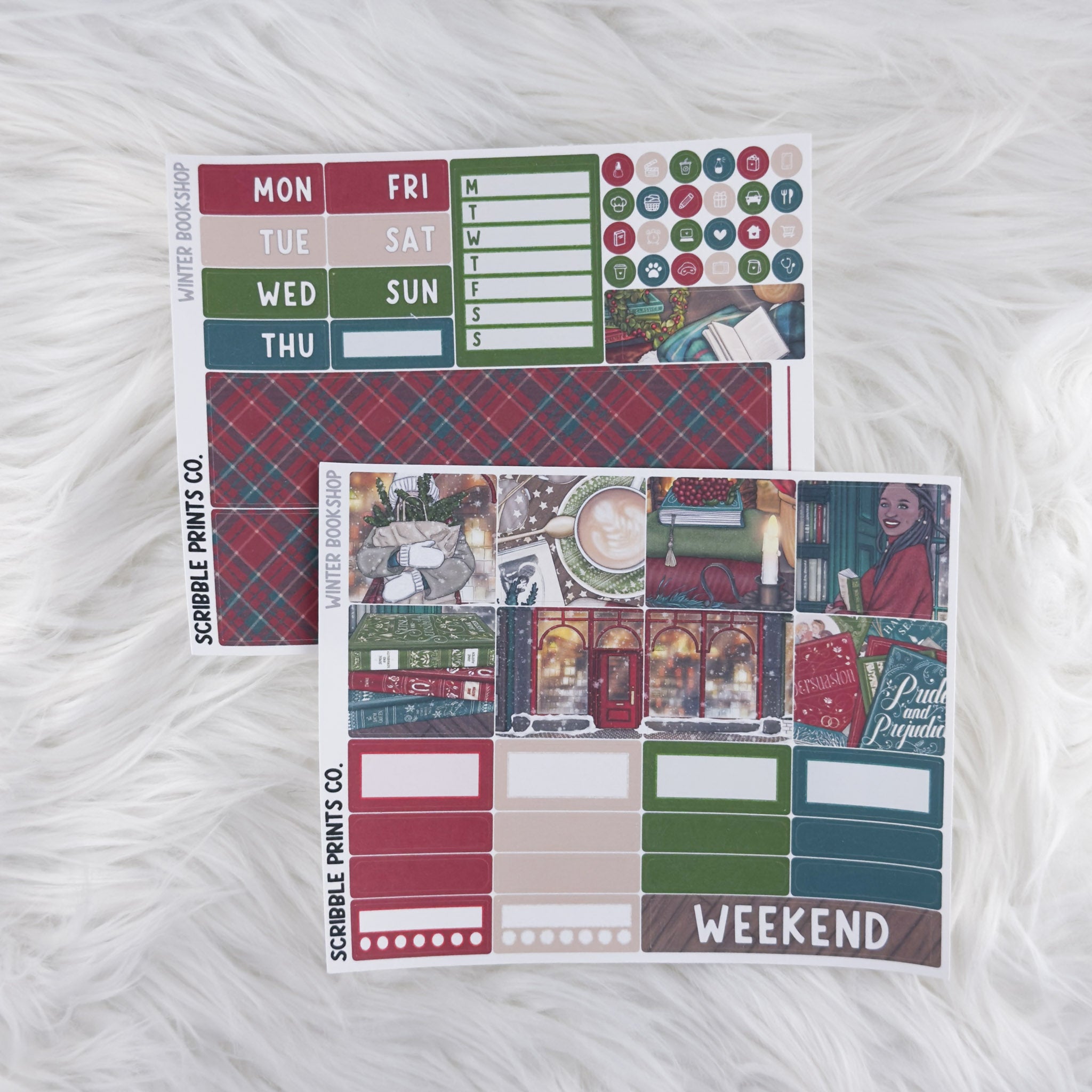 Winter Bookshop – Matte Hobonichi Cousin Weekly Sticker Kit