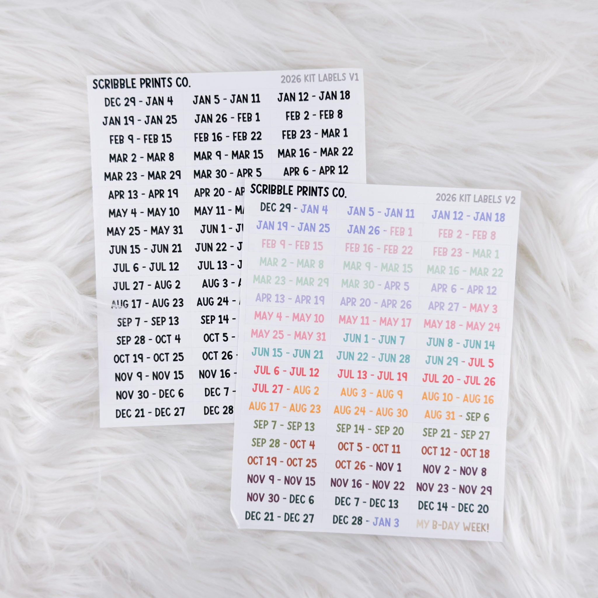 2026 Weekly Kit Labels