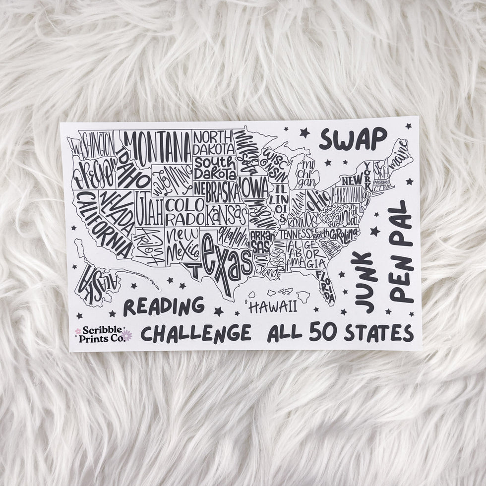 USA Challenge Map Sticker Sheet All 50 States Reading, Swaps, Pen Pa