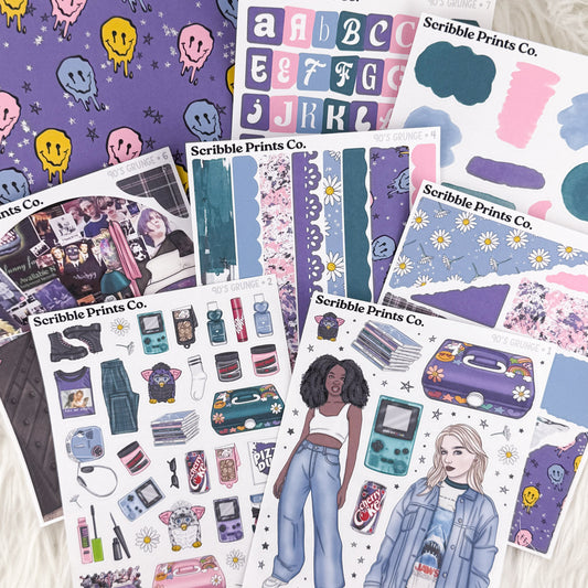 90's Grunge Journal Sticker Collection | Matte Removable Reading & Planner Stickers