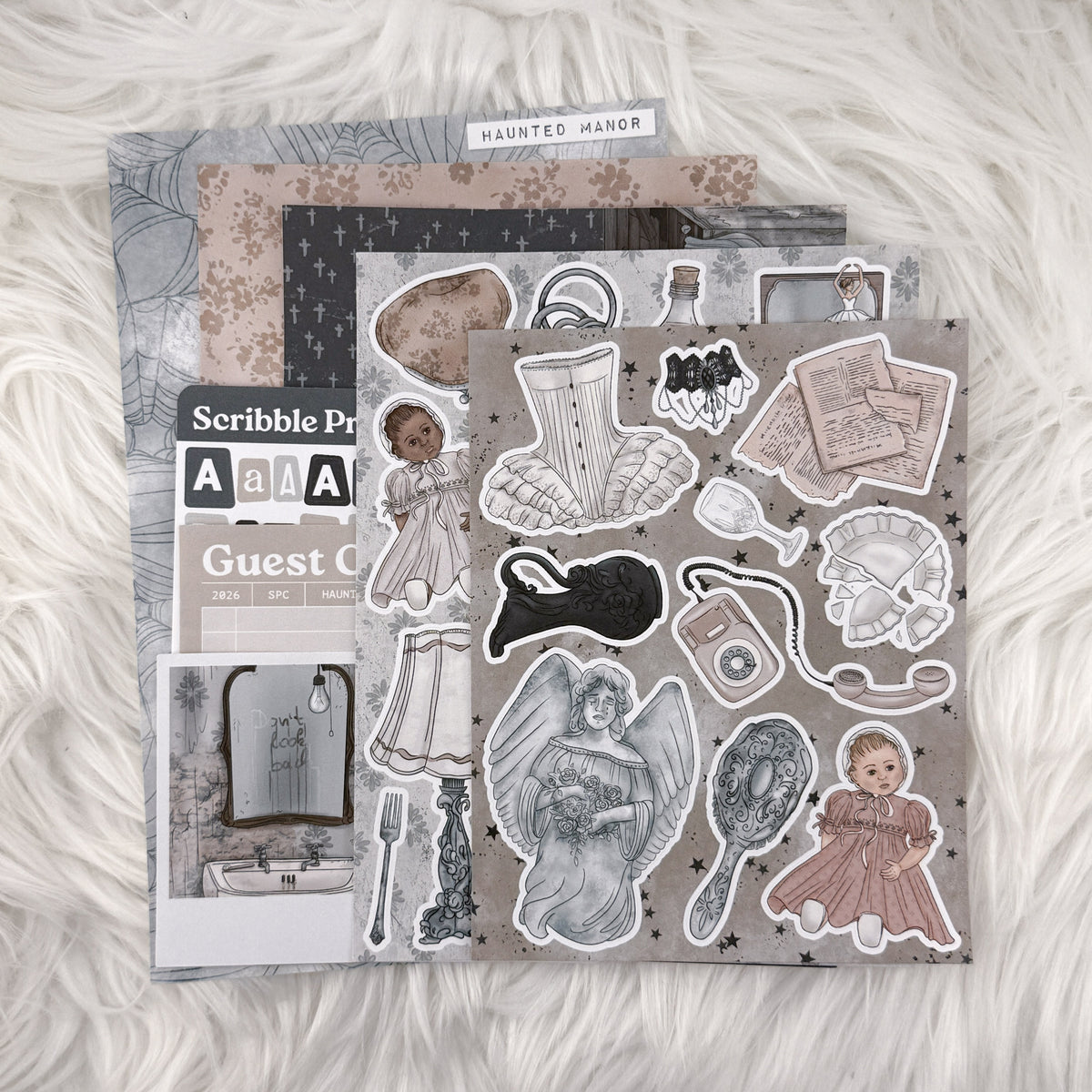 Haunted Manor Junk Journal Sticker Kit