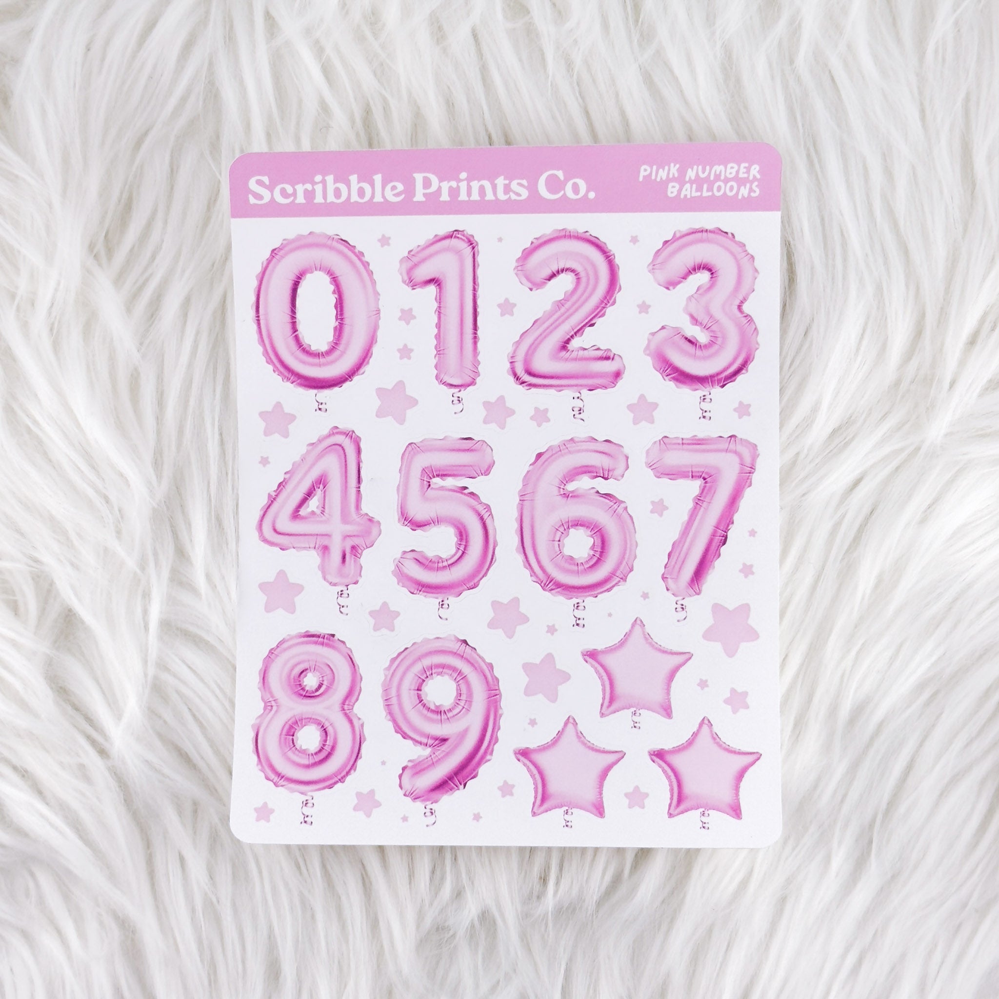 Number Balloons - Pink // Matte Journal Stickers