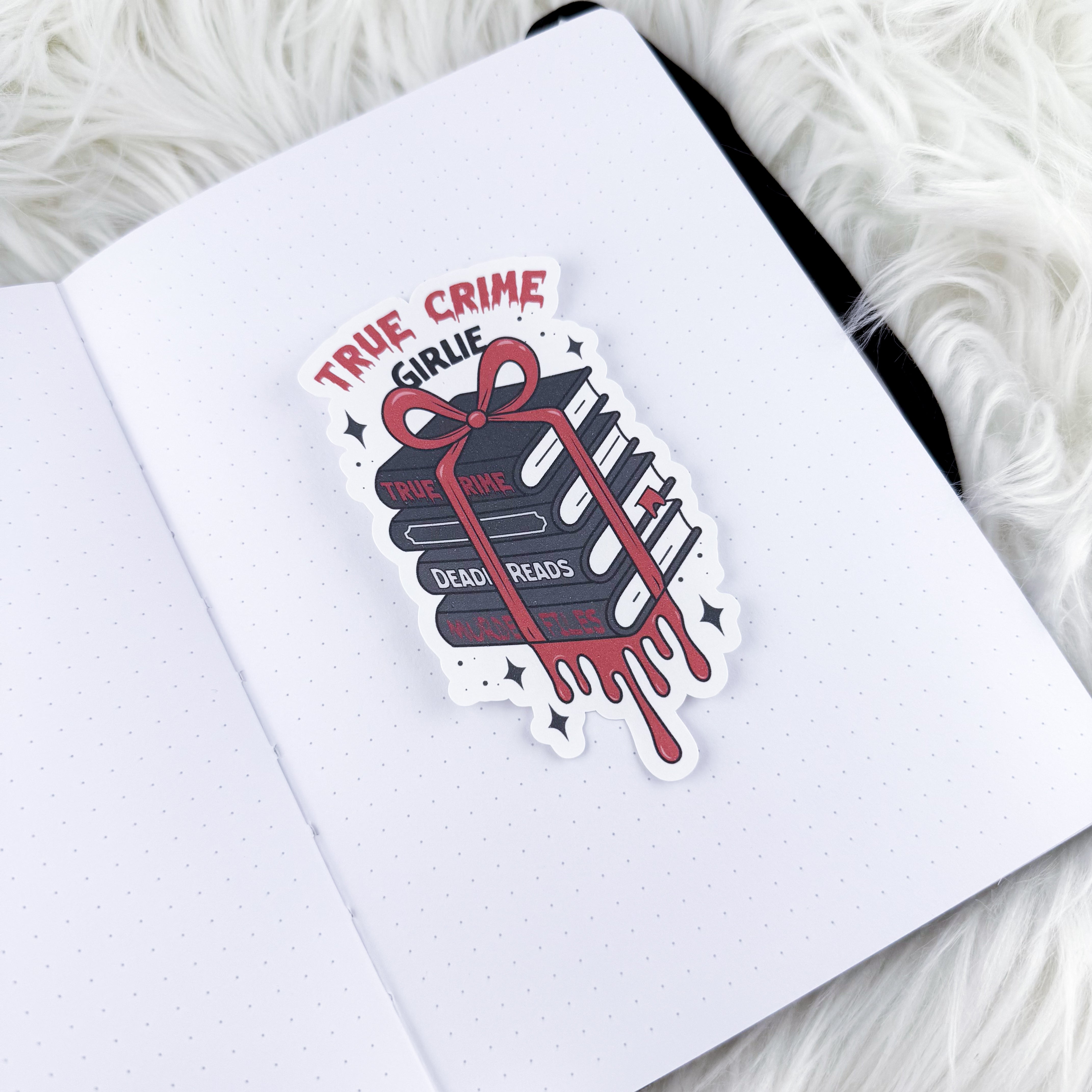 True Crime Girlie Bookstack // Large Matte Deco Sticker for Journals