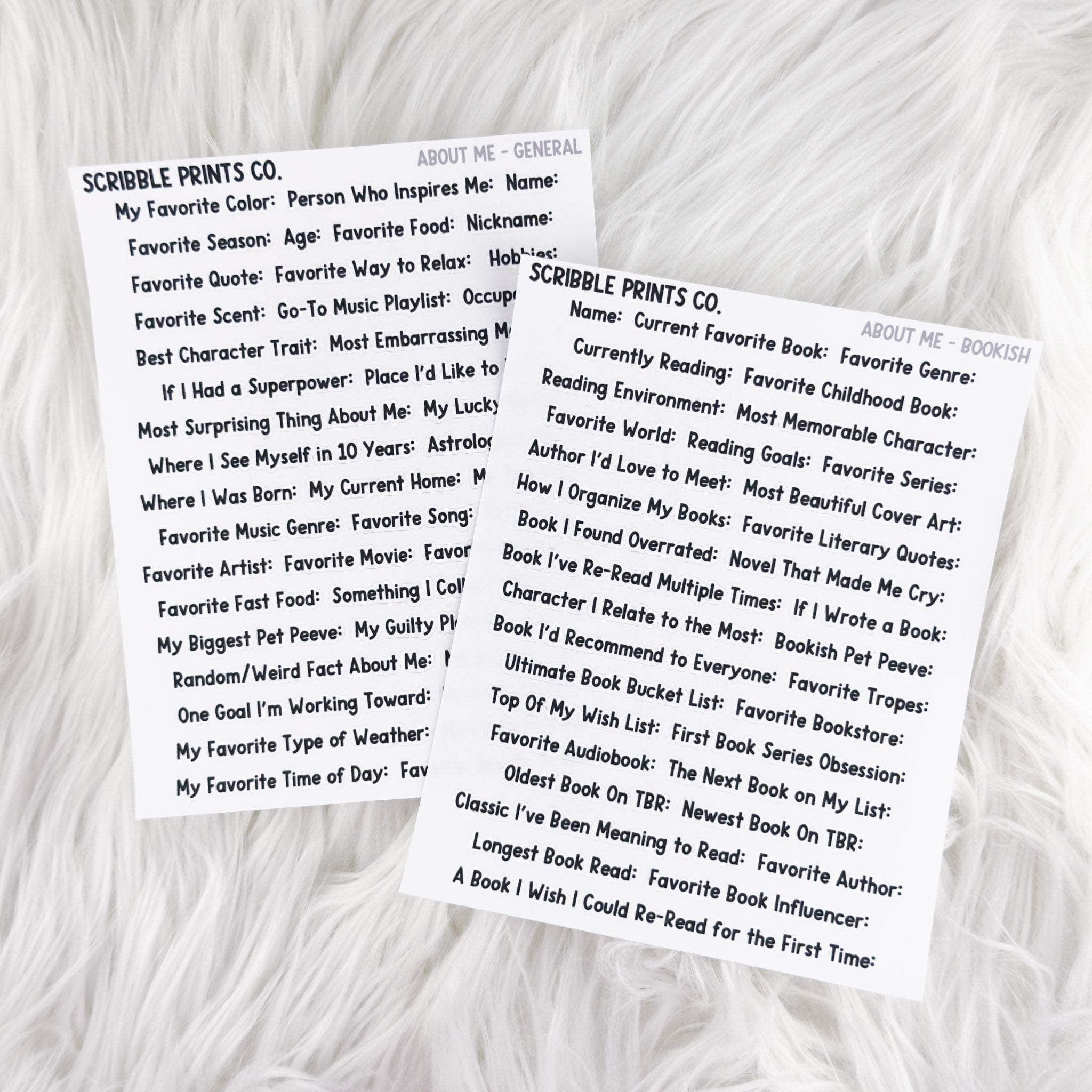 About Me Prompts // Matte Journal Stickers