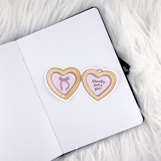 Just A Girl Locket // Large Matte Deco Sticker for Journals