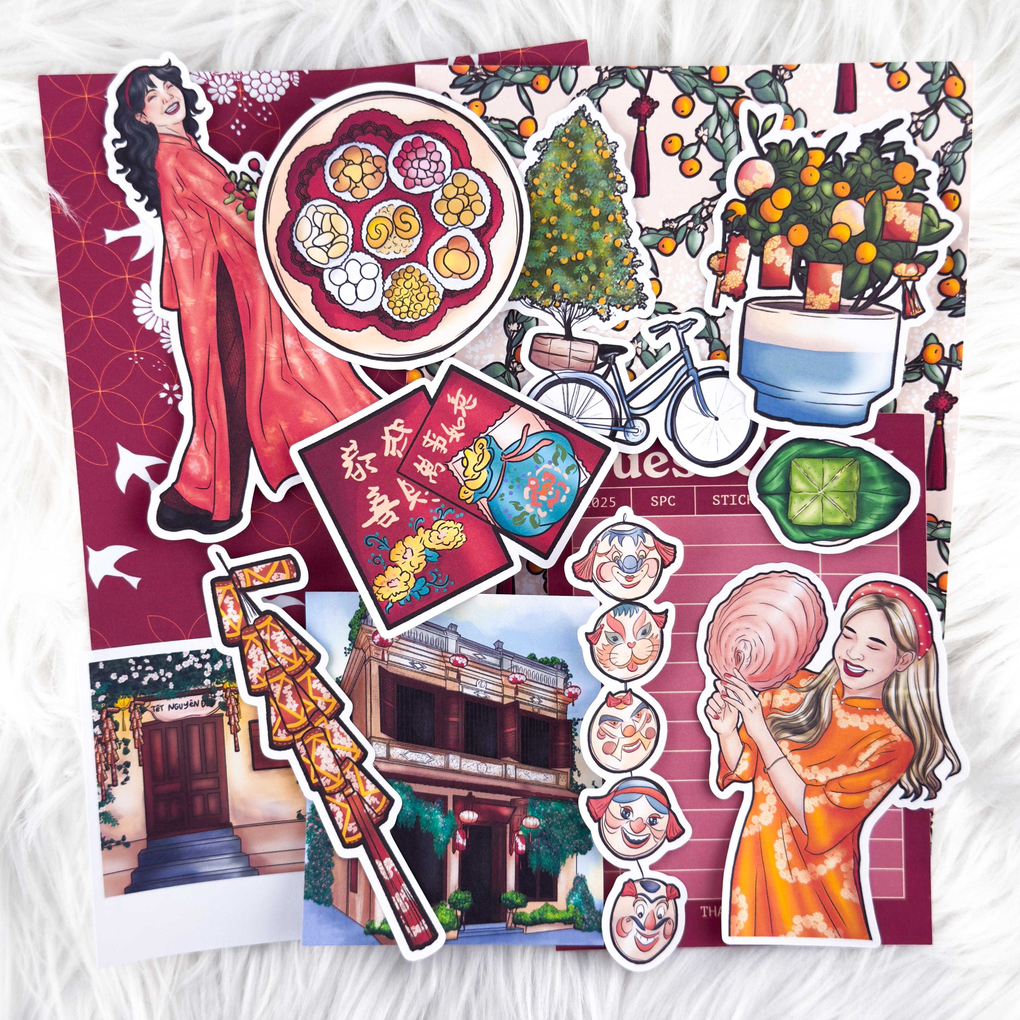 Vietnamese Tet Holiday – Junk Journal Collage Kit // Matte Sticker Collection