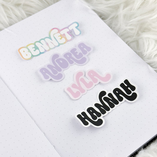 Custom Groovy Name // Large Matte Deco Sticker for Journals