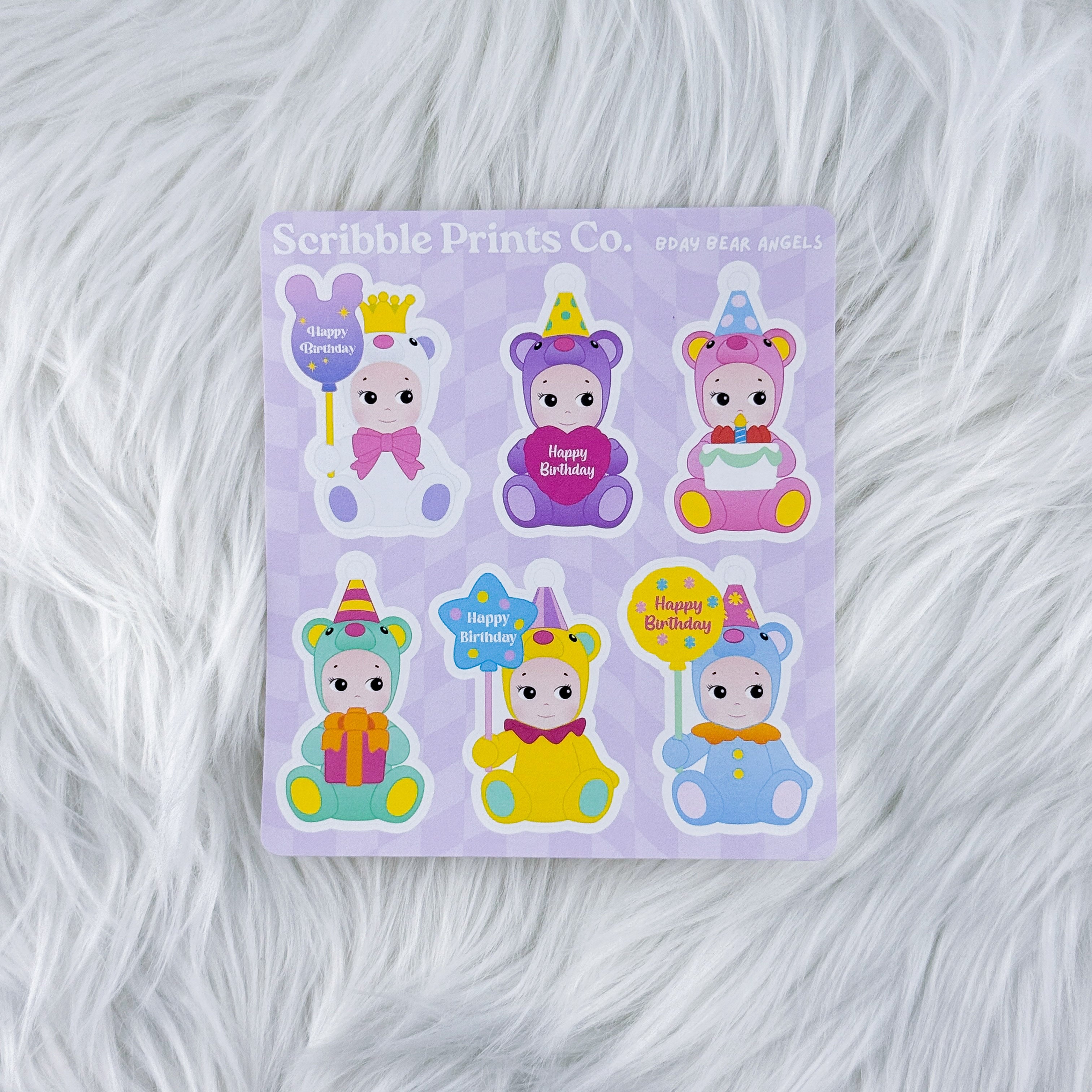 Bday Bear Angels – Deco // Matte Journal Stickers