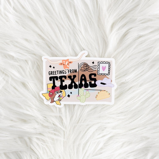 Greetings From Texas // Large Matte Deco Sticker for Journals