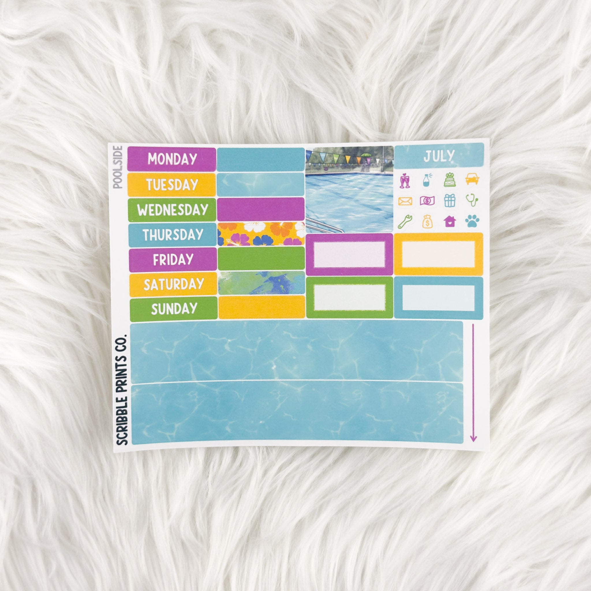 Poolside – Matte Hobonichi Cousin Monthly Sticker Kit