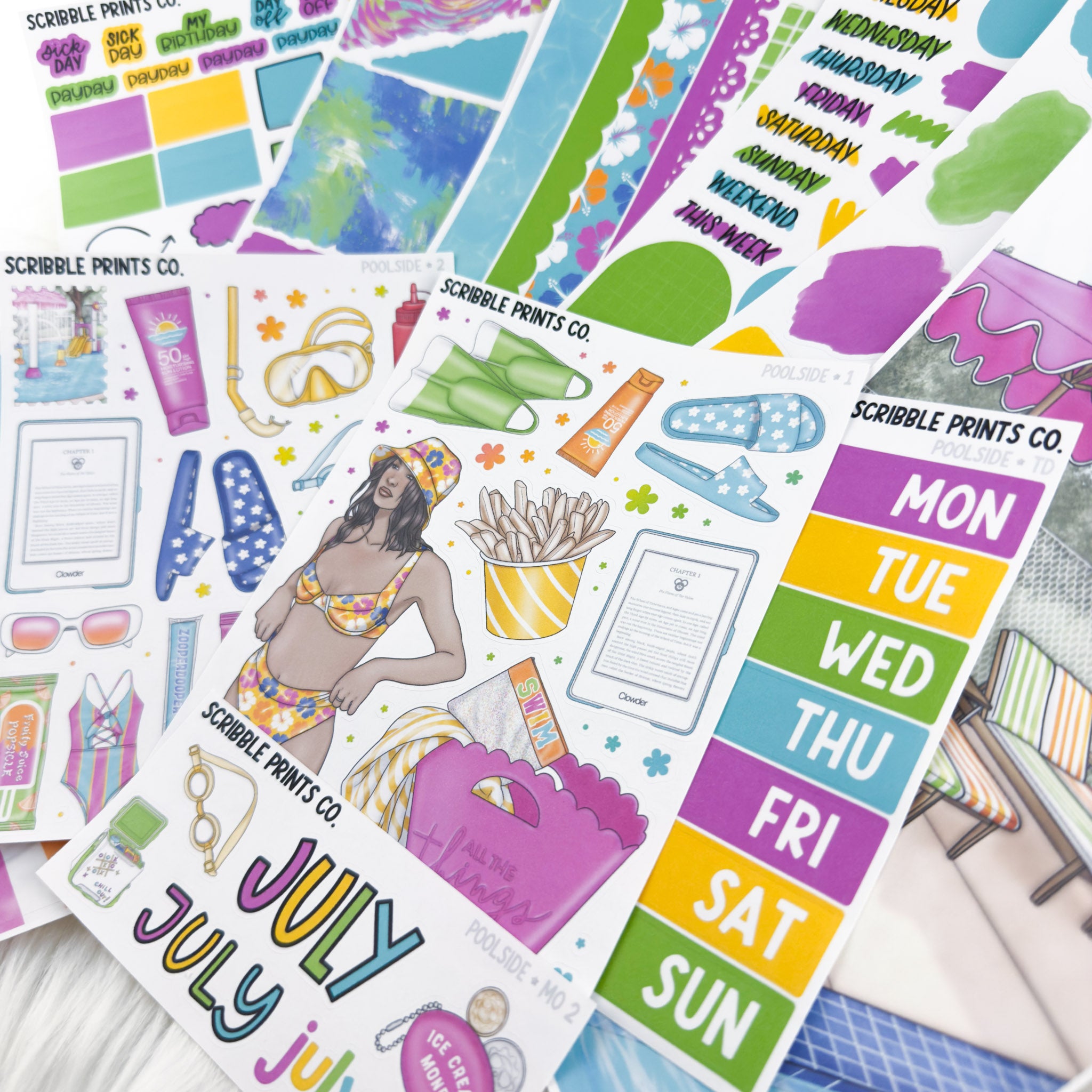 Poolside Journal Sticker Collection | Matte Removable Reading & Planner Stickers