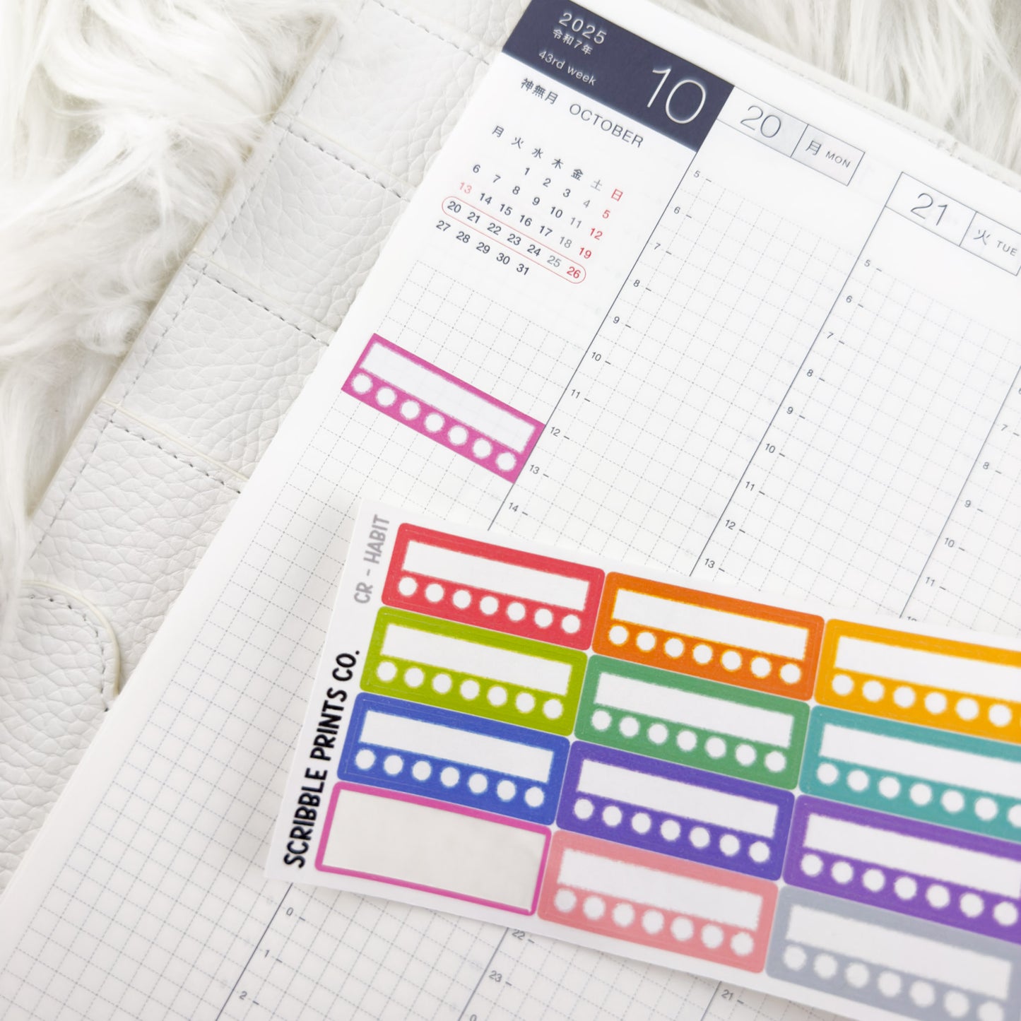 Classic Rainbow Stickers for Hobonichi Cousin | Multicolor Functional Planner Stickers