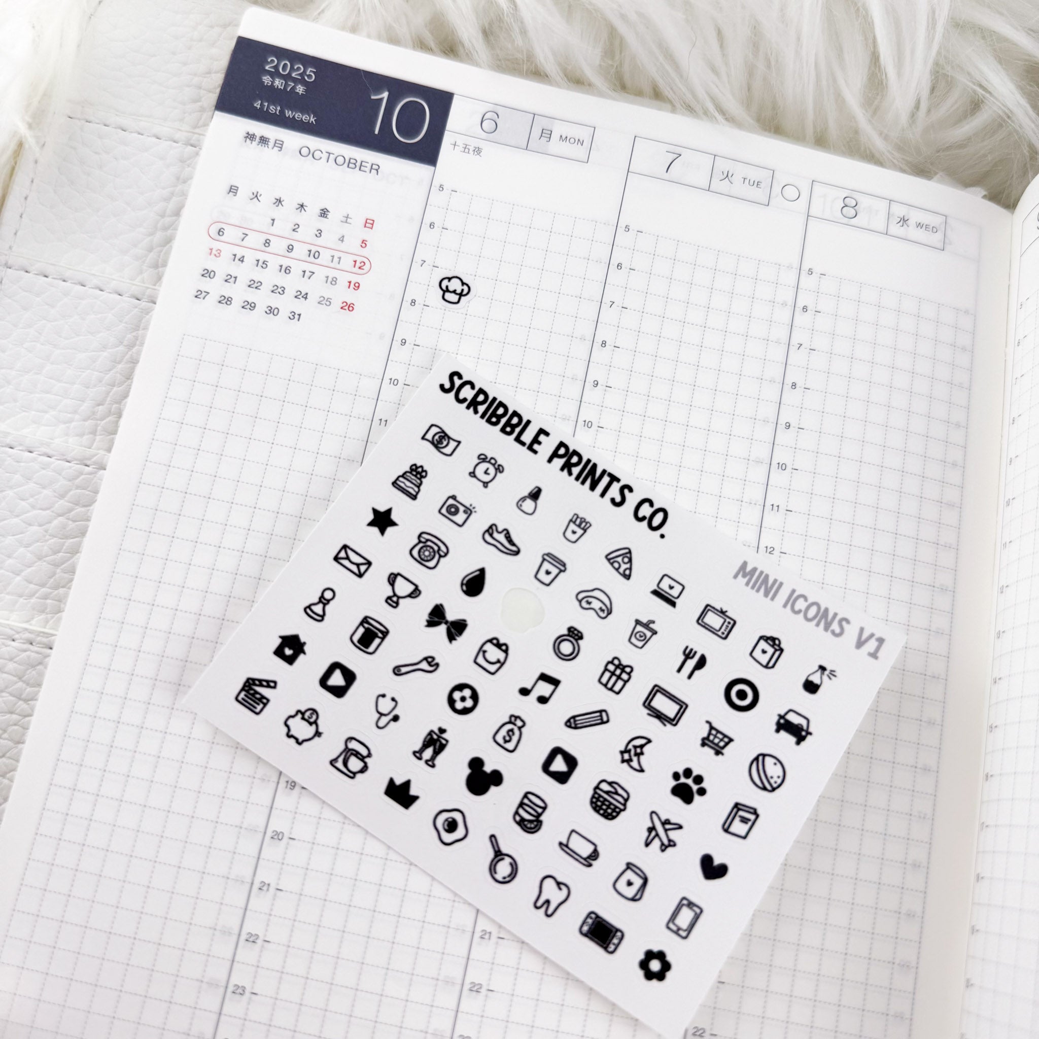 Mini Icons V1 – Matte Planner Stickers for Hobonichi & More