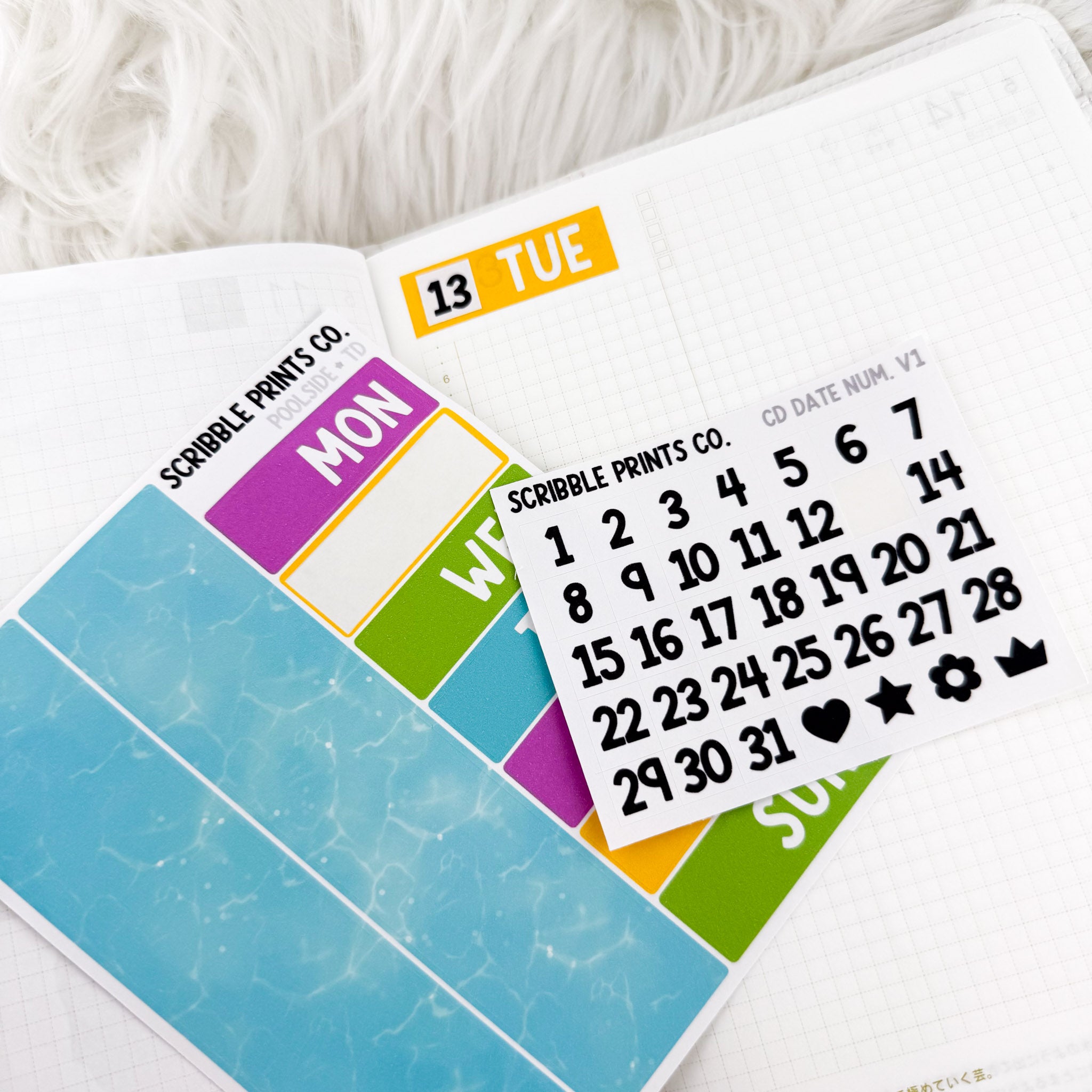Daily Date Squares V1 – Matte Stickers for Hobonichi & Undated Planners