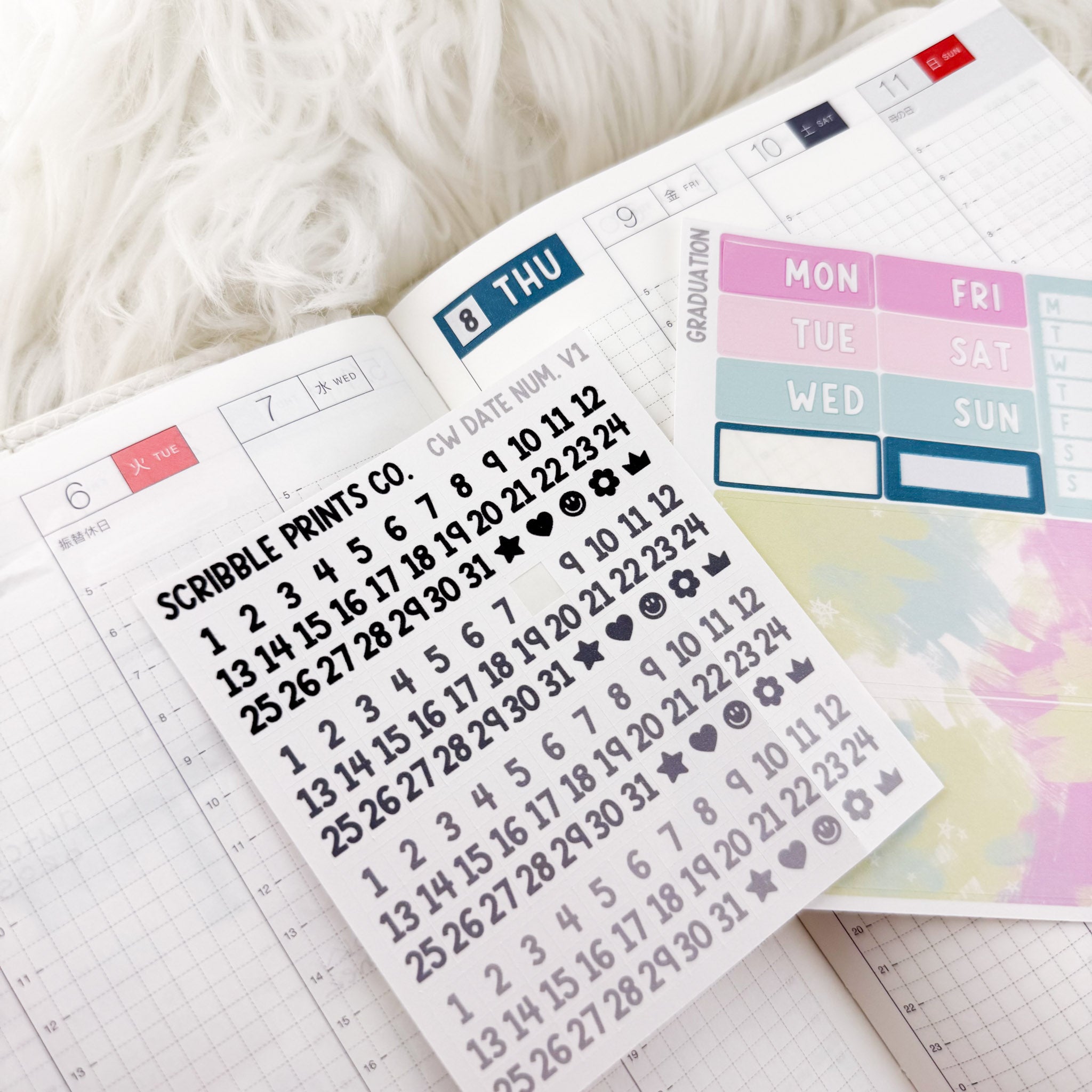 Weekly Date Squares V1 – Matte Stickers for Hobonichi Cousin & Planners