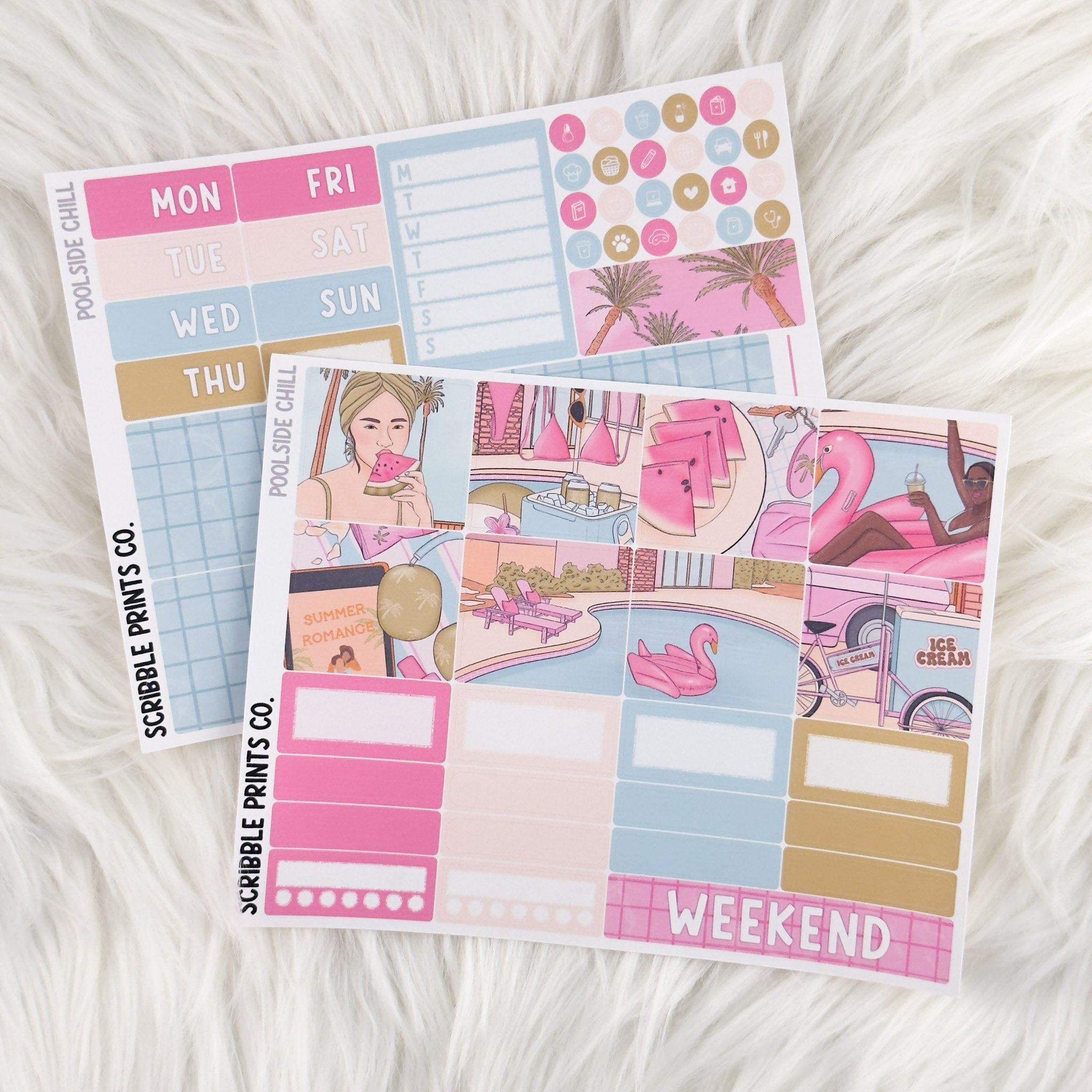 Poolside Chill – Matte Hobonichi Cousin Weekly Sticker Kit