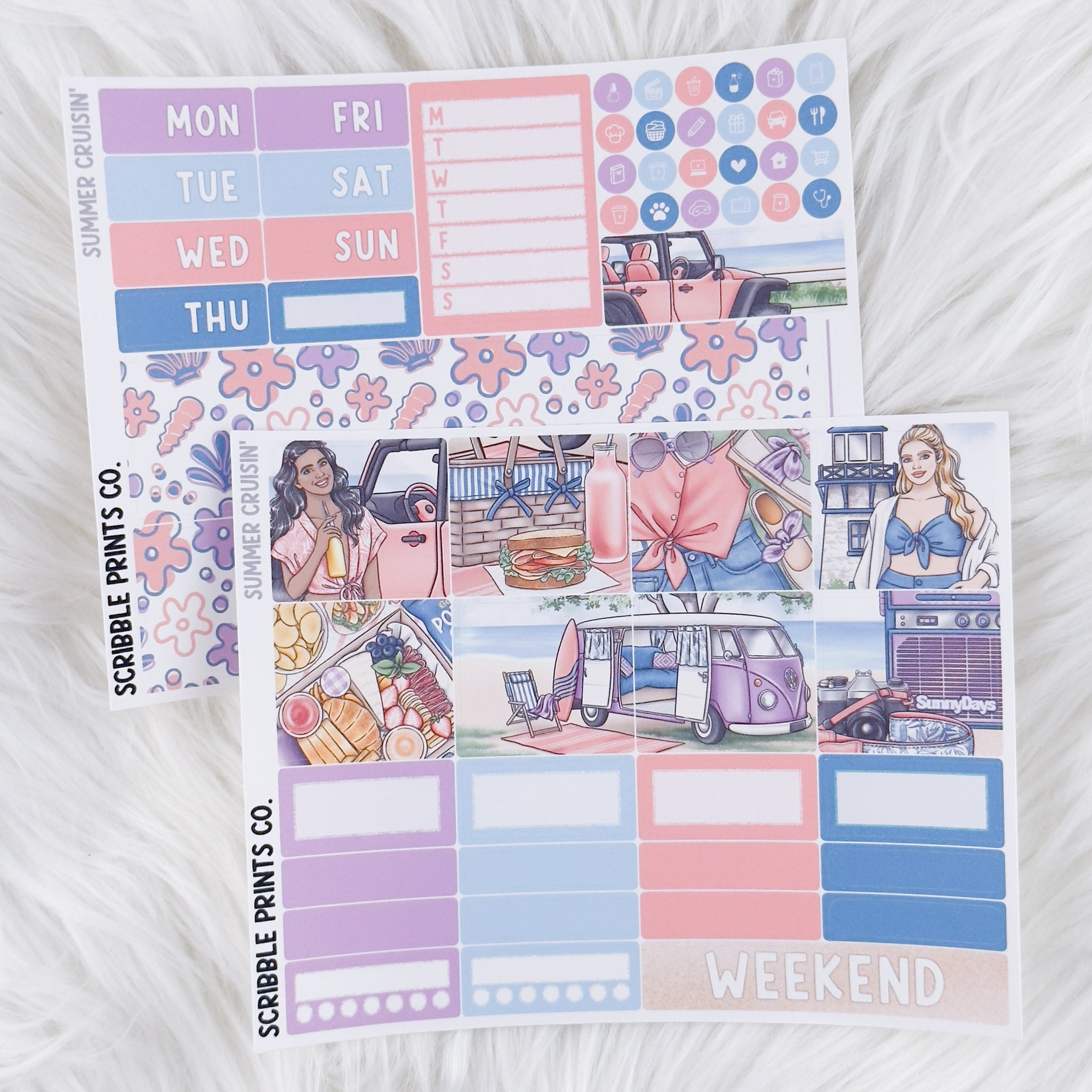 Summer Cruisin' – Matte Hobonichi Cousin Weekly Sticker Kit