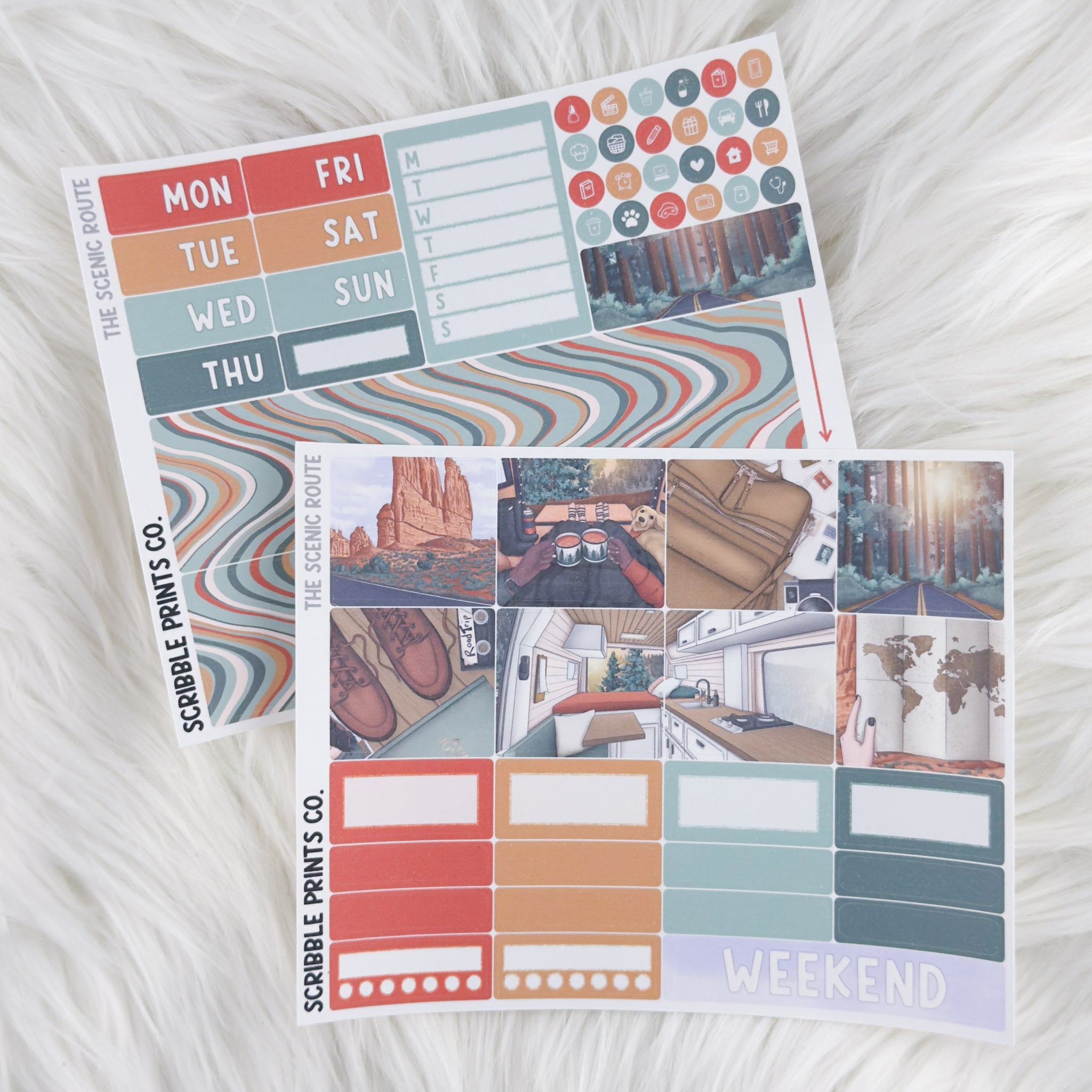 The Scenic Route – Matte Hobonichi Cousin Weekly Sticker Kit