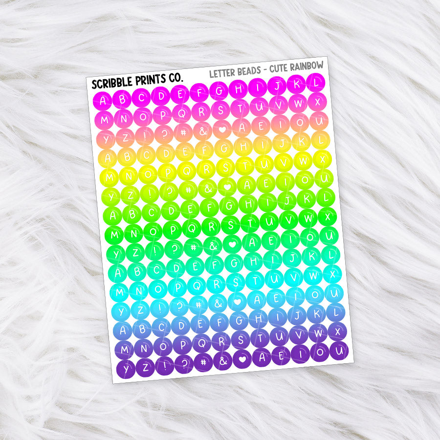 Letter Beads // Matte Reading Journal StickersCute Rainbow
