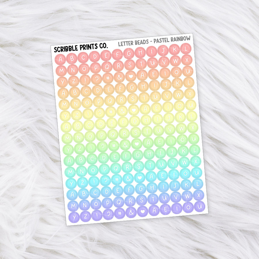 Letter Beads // Matte Reading Journal StickersPastel Rainbow V1