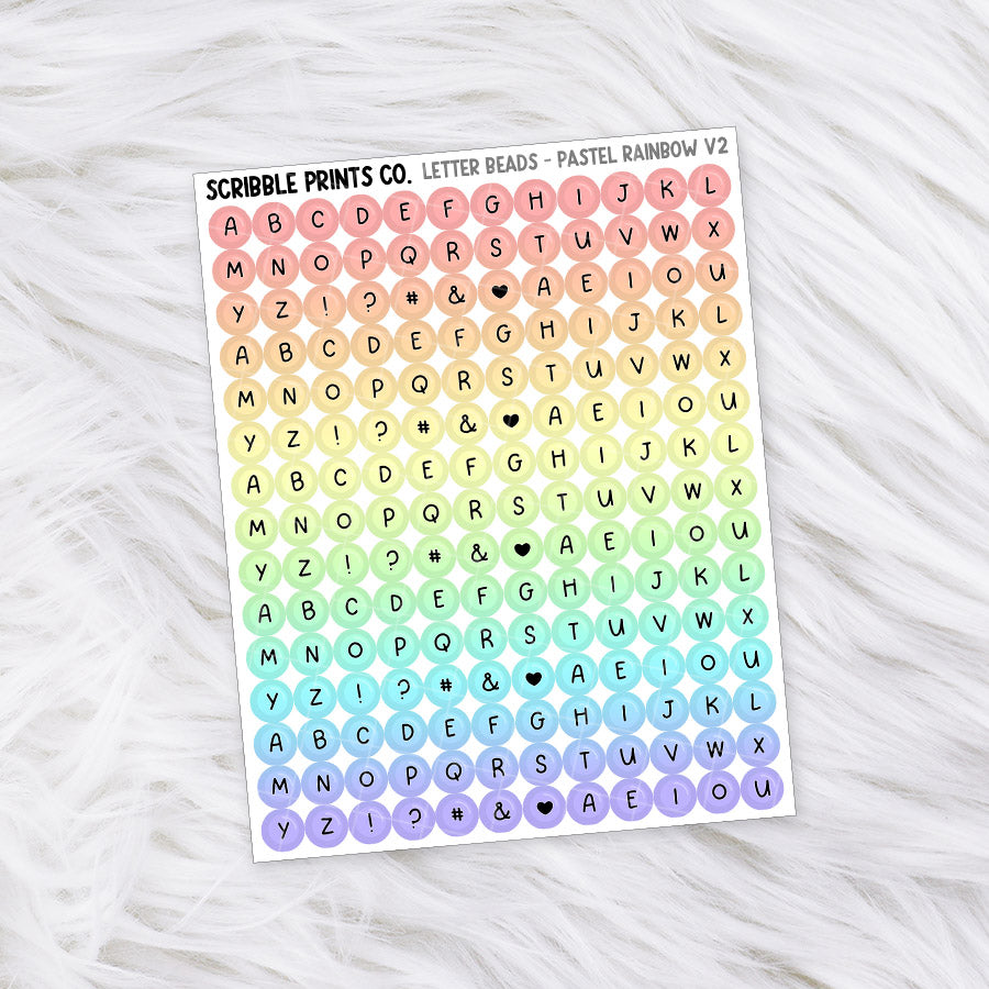 Letter Beads // Matte Reading Journal StickersPastel Rainbow V2