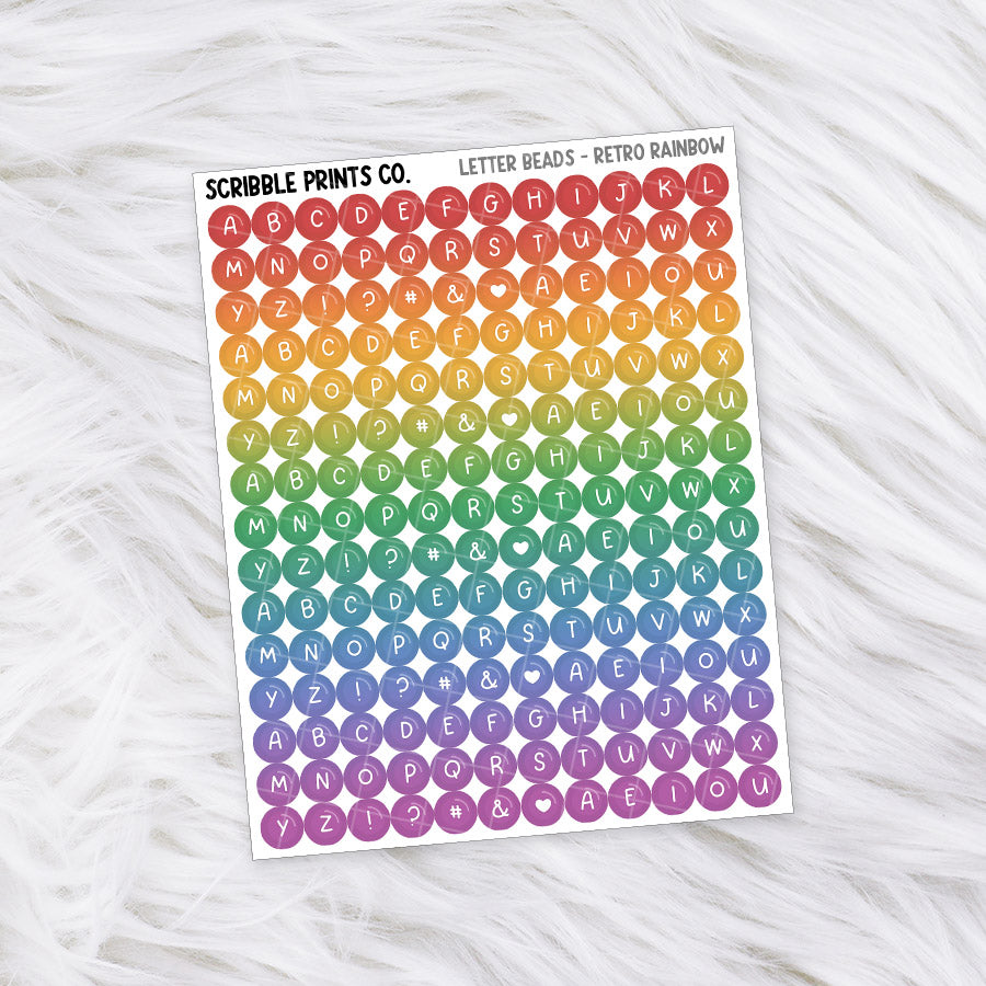 Letter Beads // Matte Reading Journal StickersRetro Rainbow