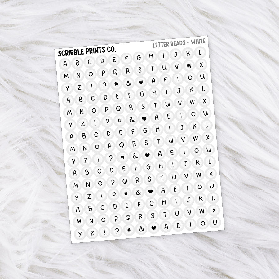 Letter Beads // Matte Reading Journal StickersWhite V1