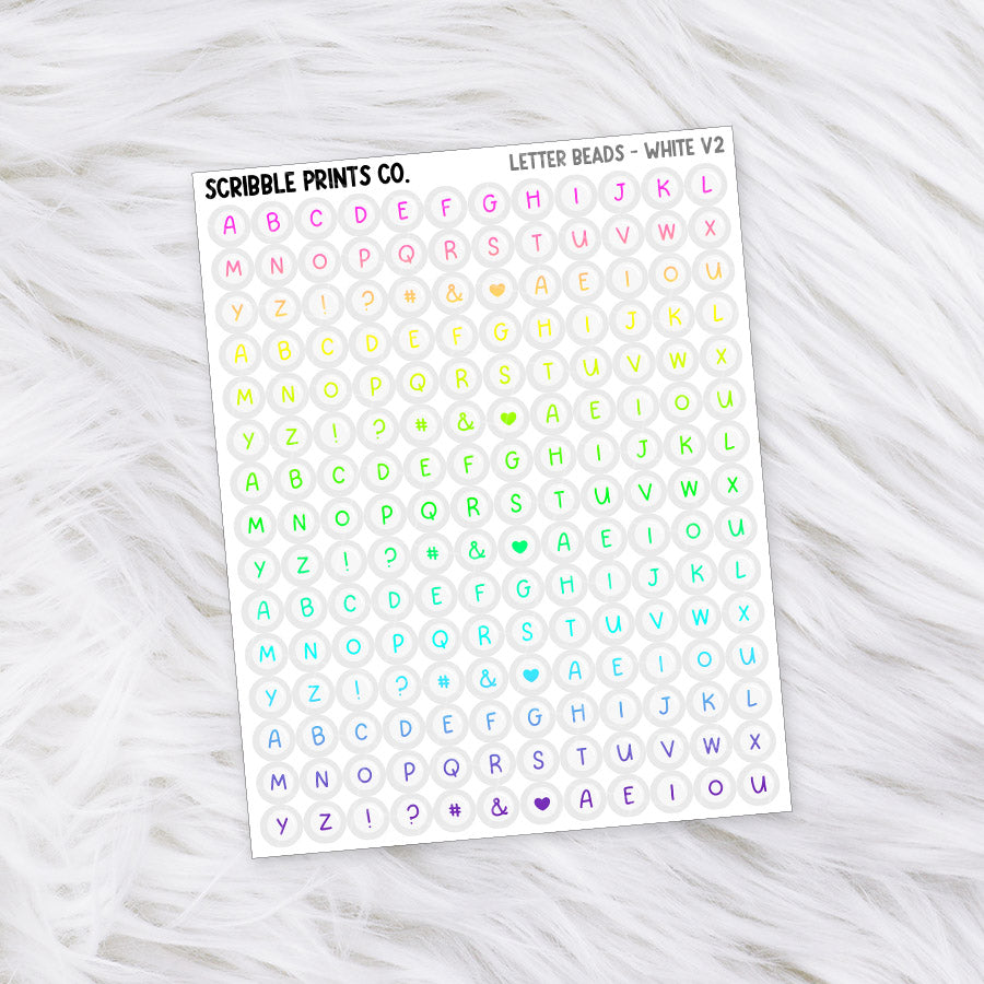 Letter Beads // Matte Reading Journal StickersWhite V2