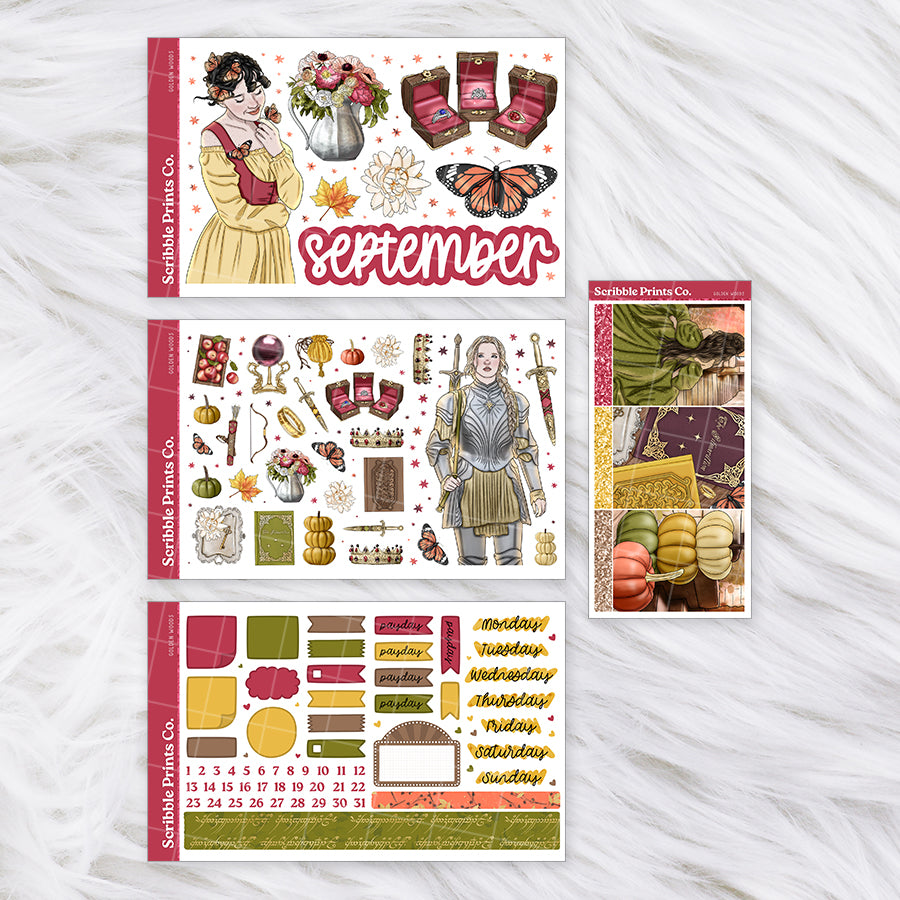 Golden Woods - Monthly Planner Sticker Kit | Functional & Decorative Monthly Stickers
