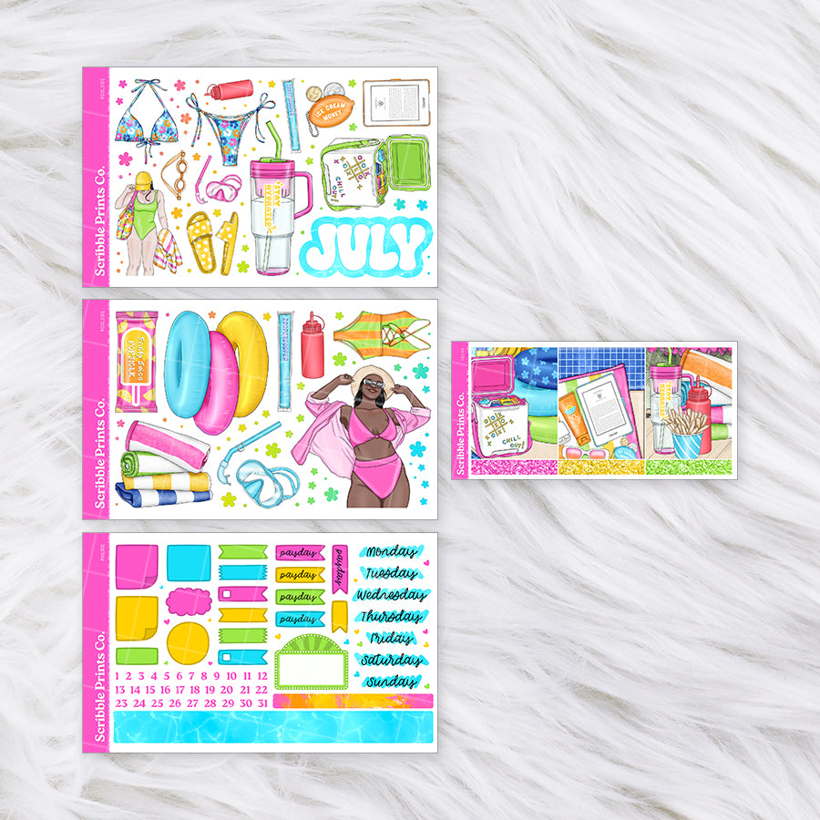 Poolside - Monthly Planner Sticker Kit | Functional & Decorative Monthly Stickers